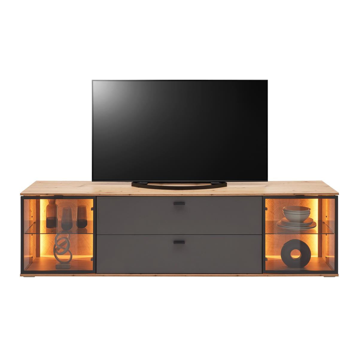 TV-Element Florenz Grau/Schwarz/Eiche Artisan - Schwarz/Eiche Artisan, MODERN, Glas/Holzwerkstoff (210/56,7/50cm) - Premium Living