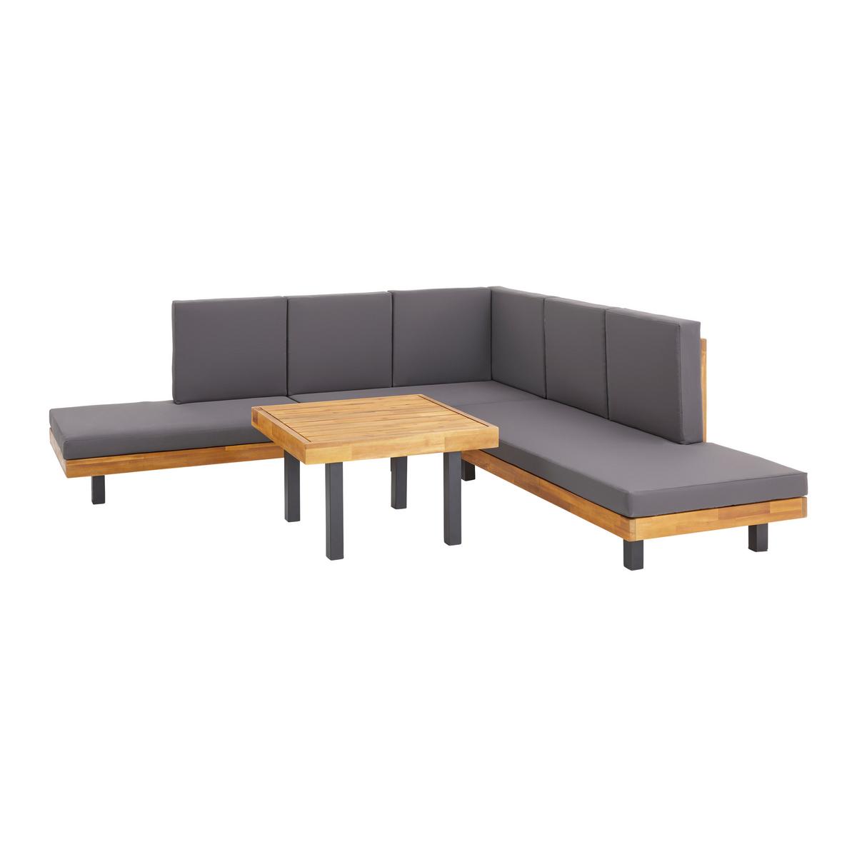 Loungegarnitur Gianny in Grau Outdoorgewebe - Grau/Akaziefarben, Modern, Holz/Textil (232/72/72cm) - Bessagi Garden