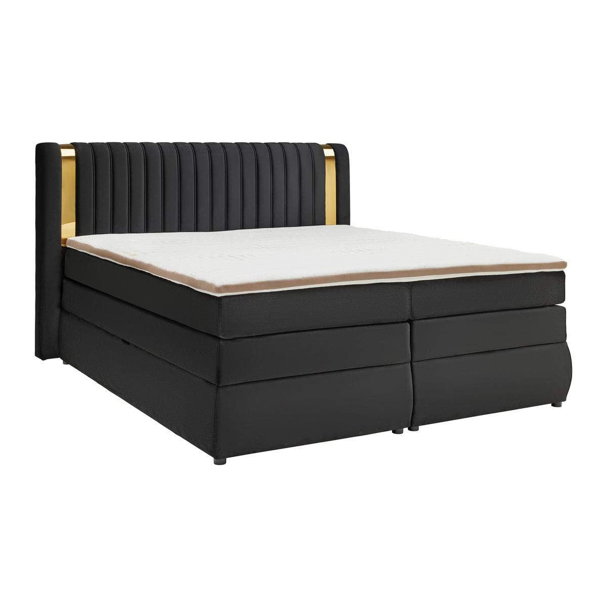 Boxspringbett Minola Gold Schwarz ca. 180x200cm - Schwarz, KONVENTIONELL, Kunststoff/Textil (180/200cm) - Premium Living