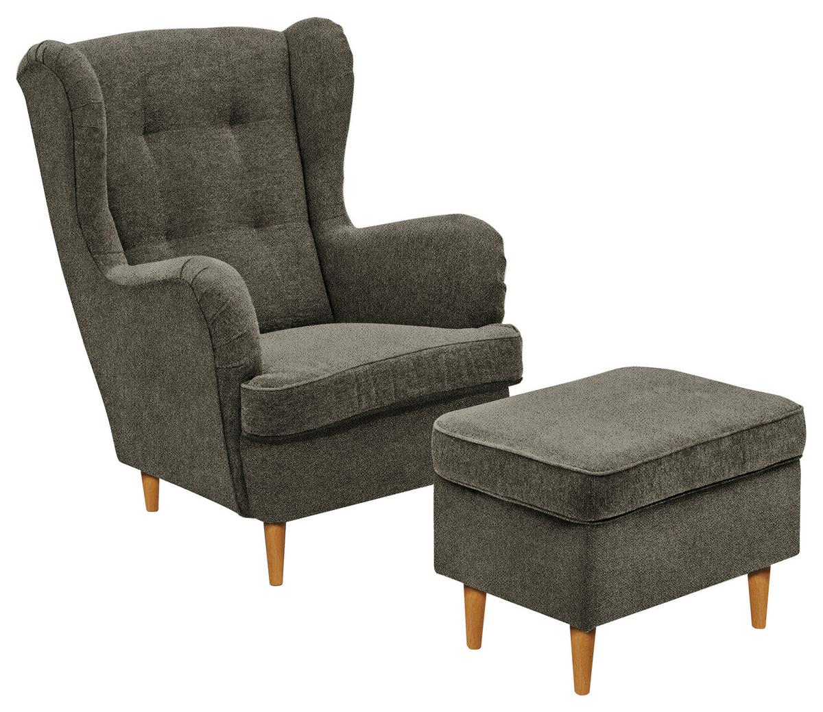 FOTEL USZAK HUGO - dąb wotan/oliwkowa zieleń, Basics, tkanina/drewno (78/102/98cm) - Carryhome