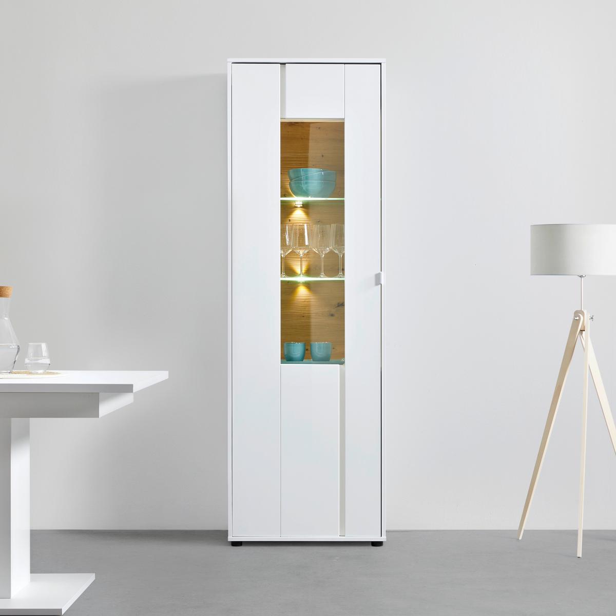 Vitrine in Weiss/Eiche Artisan - Chromfarben/Weiss, Modern, Glas/Holzwerkstoff (64/198/38cm) - Mömax