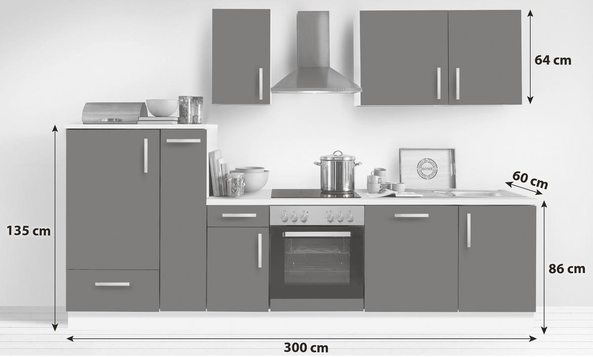 Küchenblock White-Premium Grau/Weiß B: ca. 300 cm - Schieferfarben/Silberfarben, KONVENTIONELL, Holzwerkstoff/Metall (300cm) - Menke