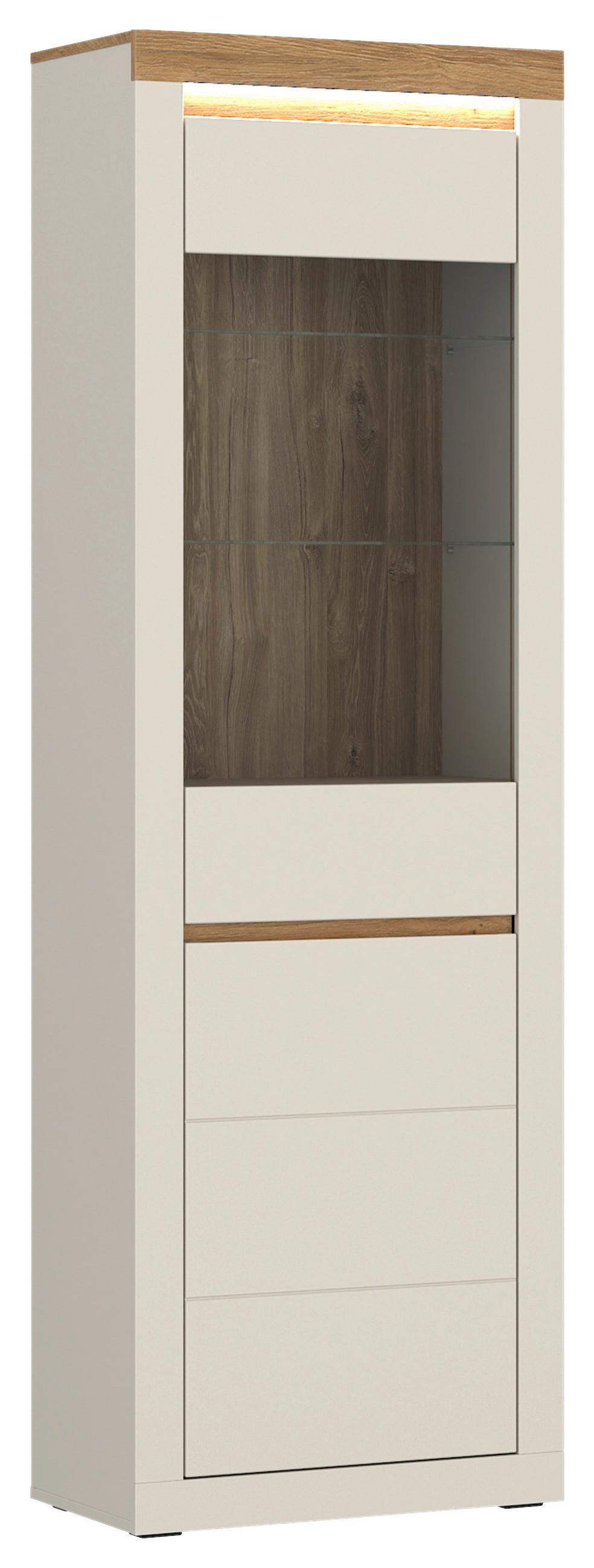 Vitrina Naxxar - kašmir/boja hrasta, Trendi, staklo/pločasti materijal (64,2/204,7/39,6cm) - Modern Living