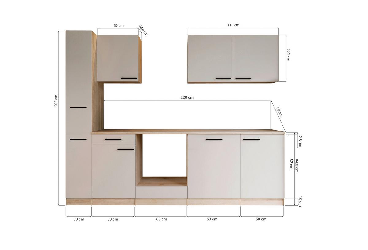 Küchenleerblock Merle o. Geräte Kaschmir - Kaschmir/Eichefarben, Trend, Holzwerkstoff/Metall (250cm) - Respekta