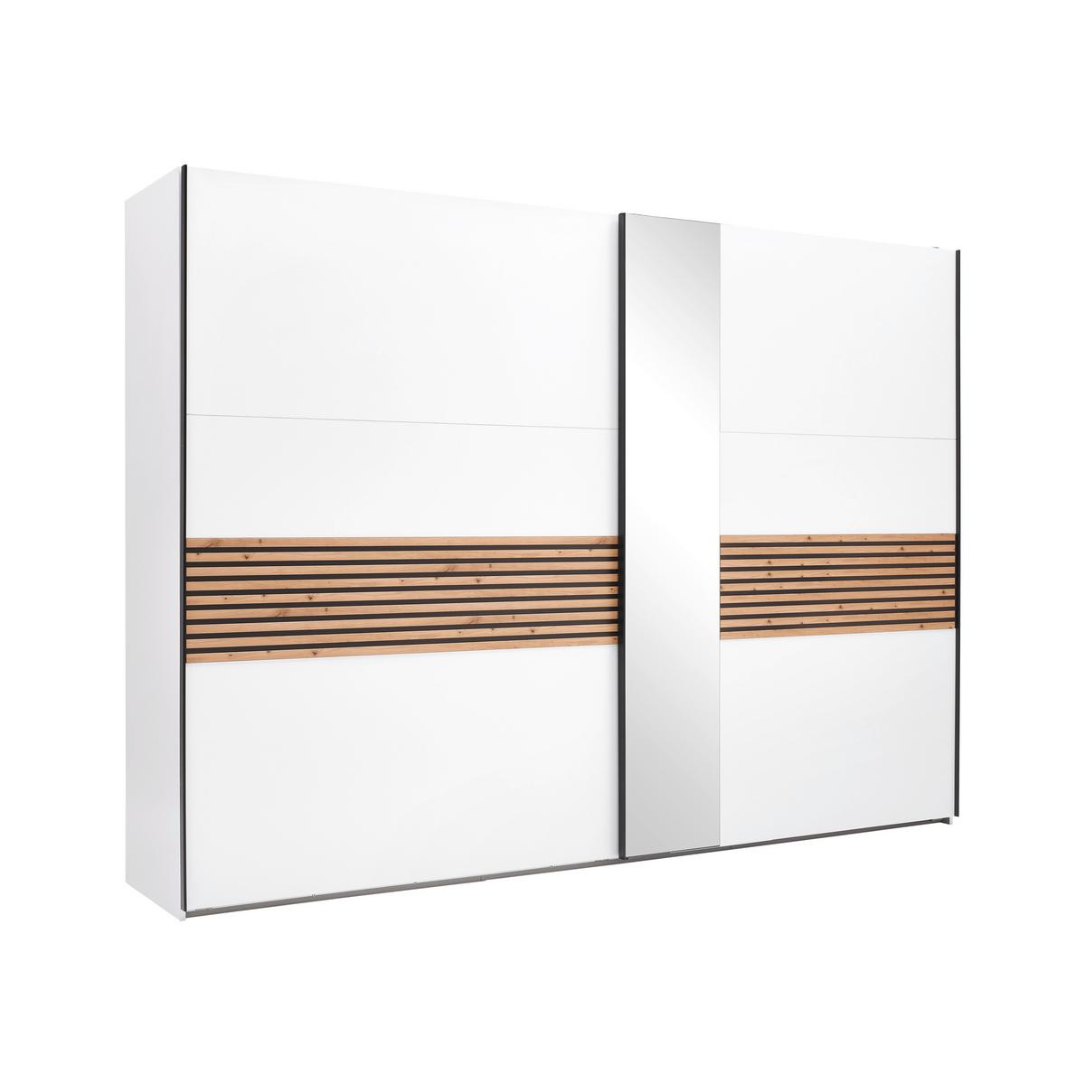 Schwebetürenschrank Leo Weiß/Graphit/Eiche Artisan - Schwarz/Graphitfarben, KONVENTIONELL, Glas/Holzwerkstoff (300/216/65cm) - Premium Living