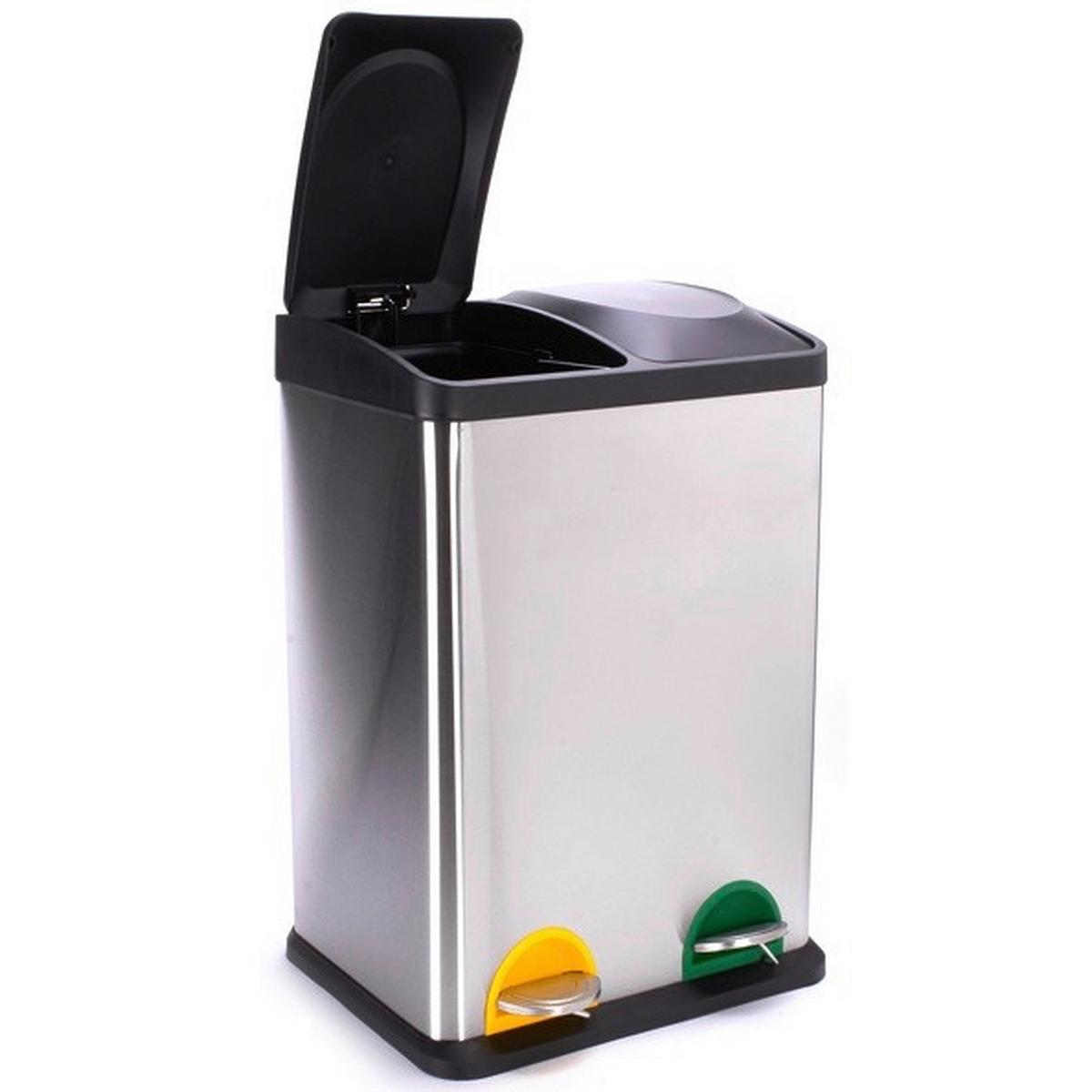 TRETEIMER MÜLLTRENNUNG 2 EIMER - Silberfarben/Schwarz, Basics, Kunststoff/Metall (40/34/60cm)