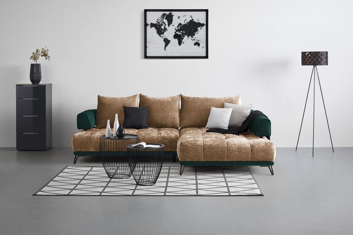 Ecksofa Morgan Dumkelgrün/Cappuccino - Dunkelgrün/Beige, MODERN, Textil/Metall (262/184cm) - Mömax