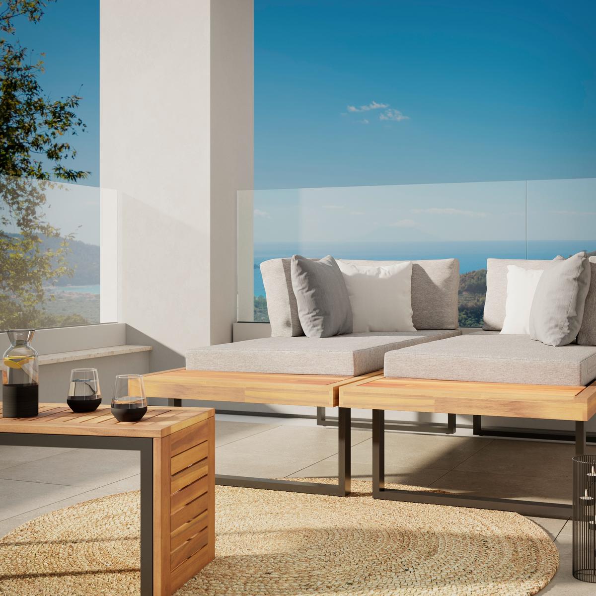 Lounge Garnitura Adam, Akacija, Siva, 3-Delno - siva, Moderno, kovina/les (175/71/68cm) - Mömax