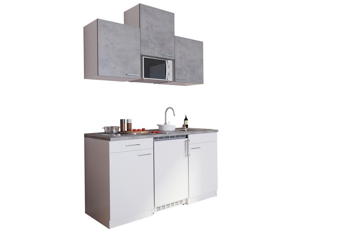 Miniküche mit Kühlschrank und Mikrowelle B: 150 cm Grau/Weiß - Alufarben/Weiß, KONVENTIONELL, Holzwerkstoff/Kunststoff (150cm) - Respekta