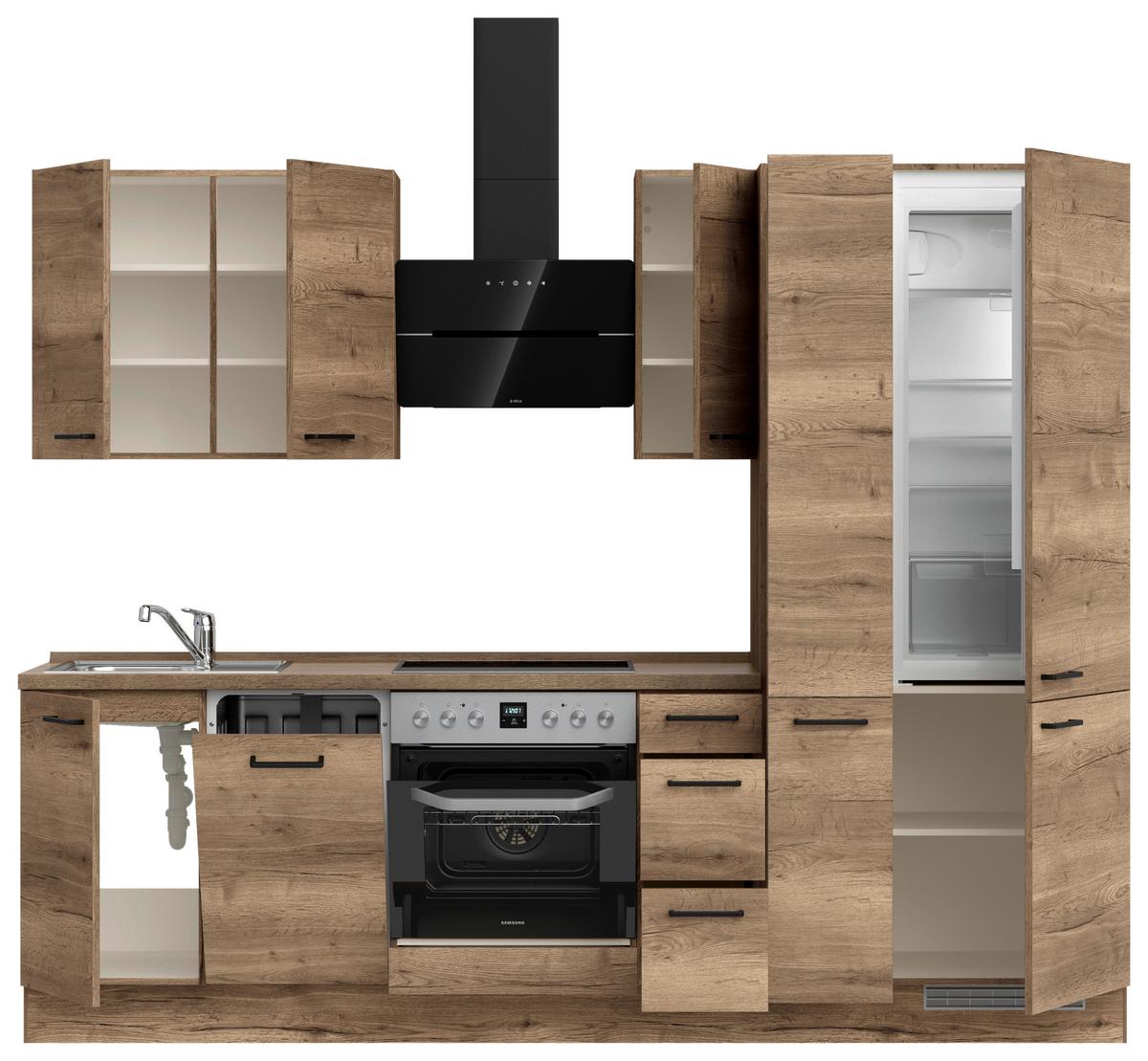 Küchenblock Structura High m. Geräten Eiche dunkel - Eiche dunkel/Schwarz, MODERN, Holzwerkstoff/Metall (270cm) - Nobilia