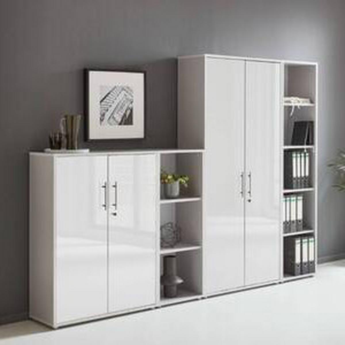 Aktenschrank Office Edition Sw Set 4 Grau/Weiß - Weiß Hochglanz/Grau, MODERN, Holzwerkstoff (257/186/33cm) - MID.YOU