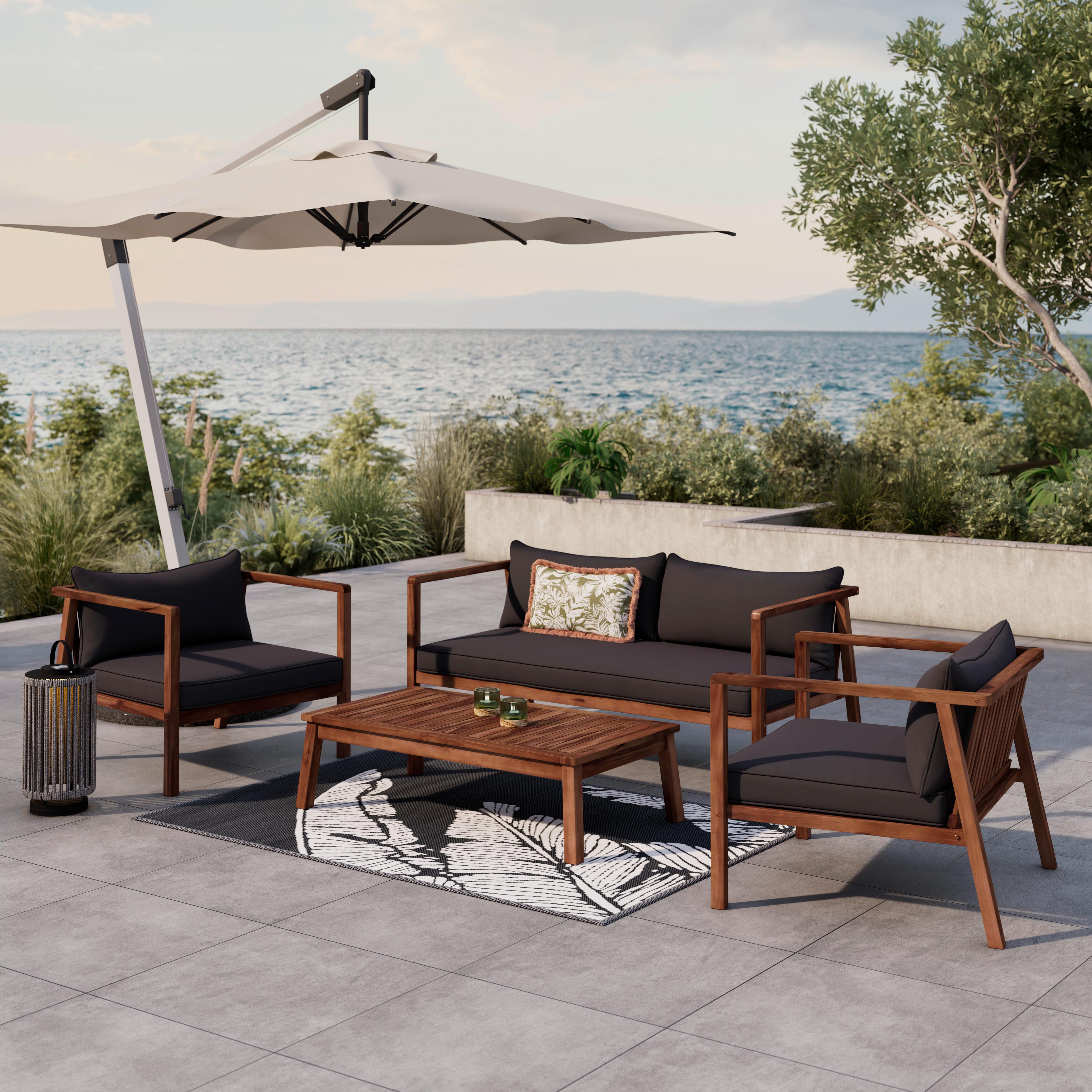 Loungegarnitur Pia Dunkelgrau Akazie/Outdoorstoff - Grau/Akaziefarben, MODERN, Holz/Textil (150/70/79cm) - Bessagi Garden