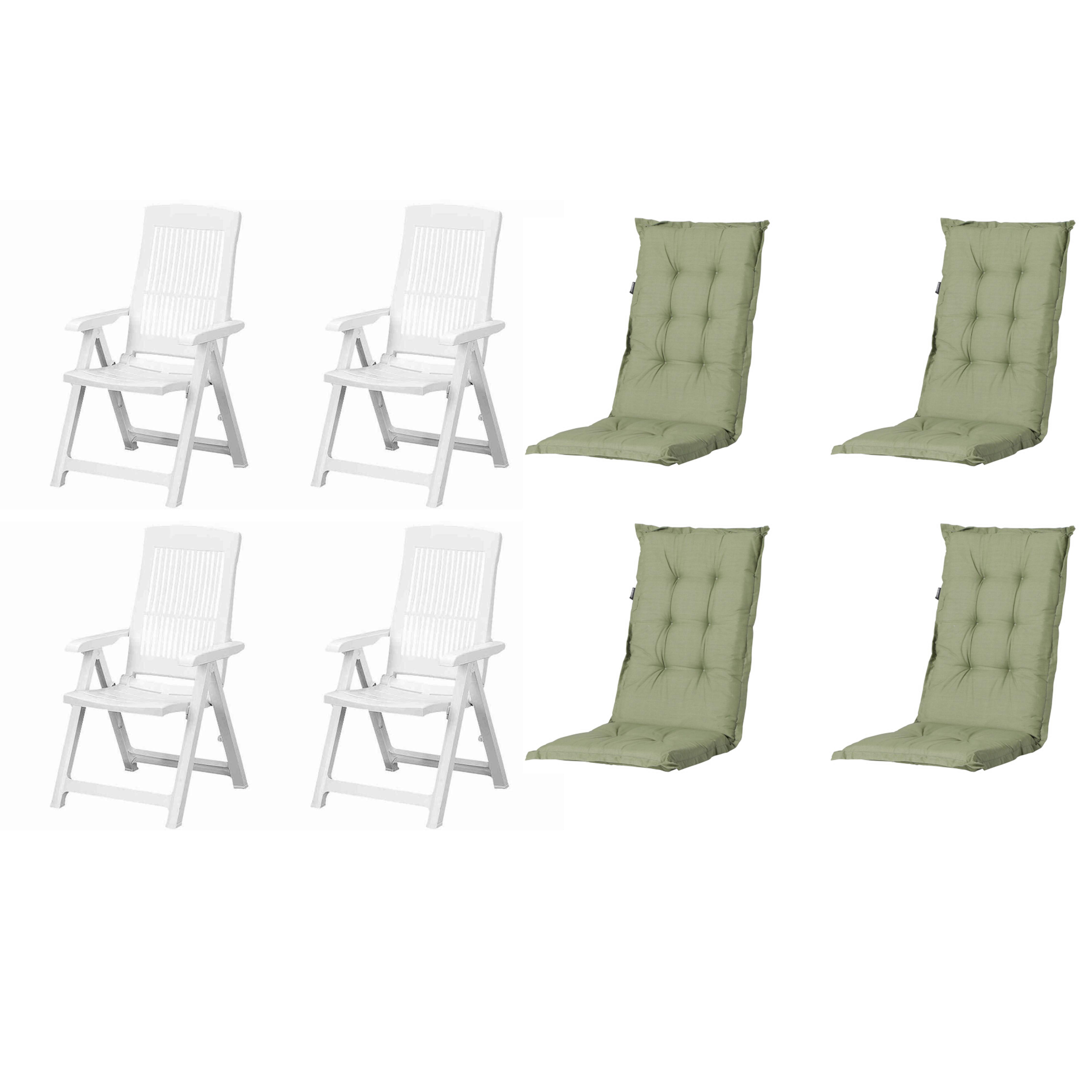 GARTENSTUHL-SET TAMPA+AUFLAGEN SET - Weiß/Grün, MODERN, Kunststoff/Textil (44/111/50cm) - Gardenson