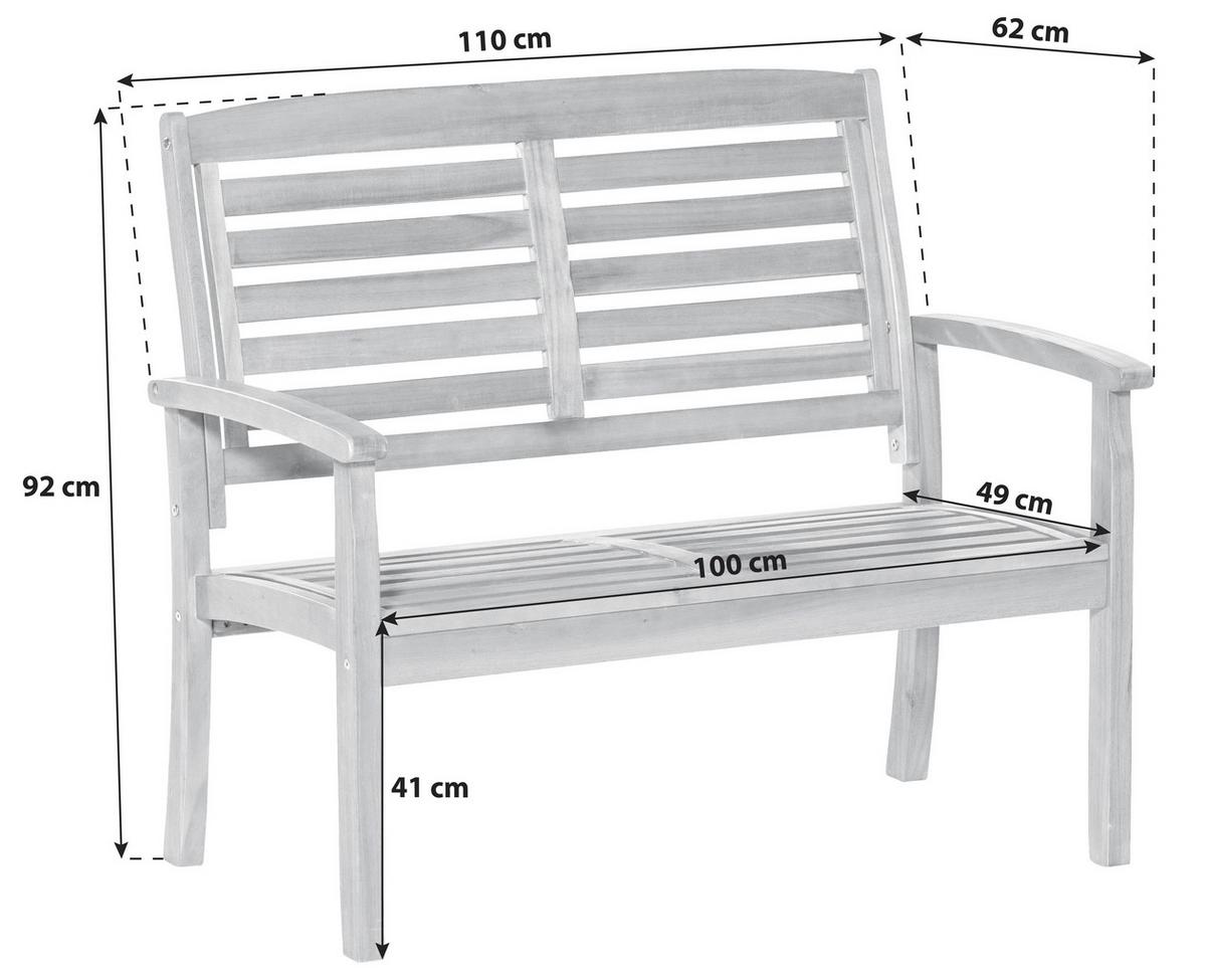 Gartenbank Paraiba aus Akazie Natur - Akaziefarben, ROMANTIK / LANDHAUS, Holz (110/92/62cm) - Gardenson