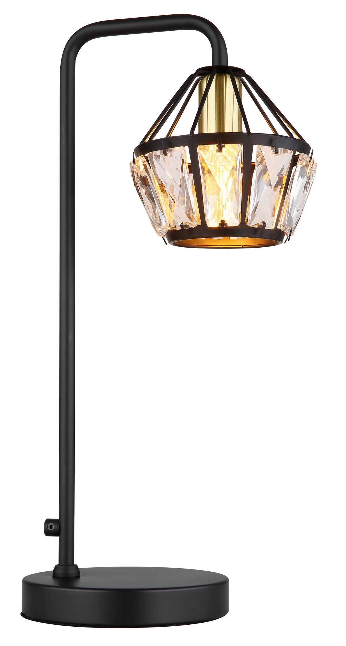 Tischleuchte Lois Schwarz/Messing max. 40 Watt - Klar/Messingfarben, KONVENTIONELL, Glas/Kunststoff (21,5/12,5/43cm) - Globo