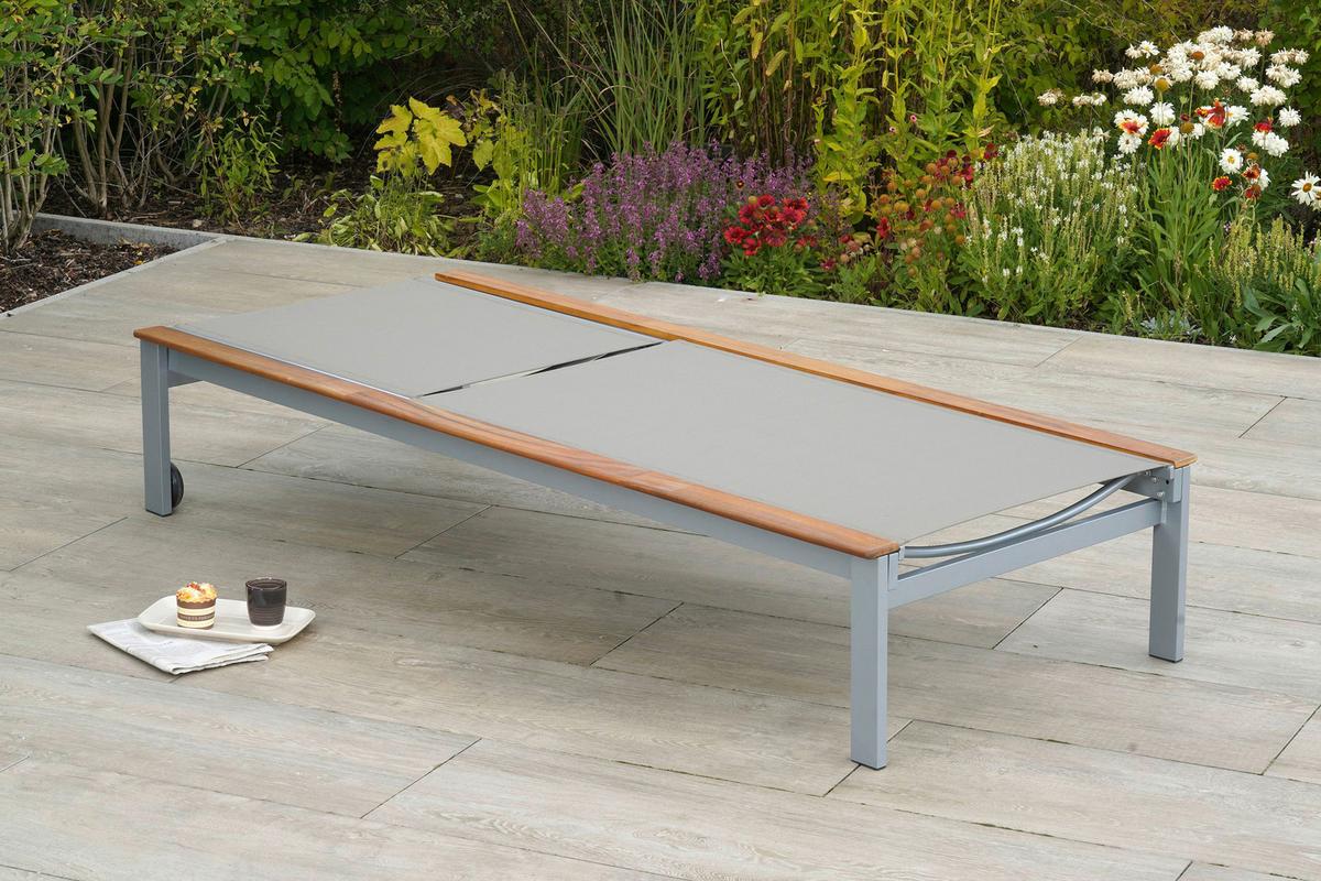 Gartenliege Naxos ca. 198x84 cm Alu/Akazie masiv - Beige/Silberfarben, MODERN, Holz/Metall (198/103/84cm) - Gardenson