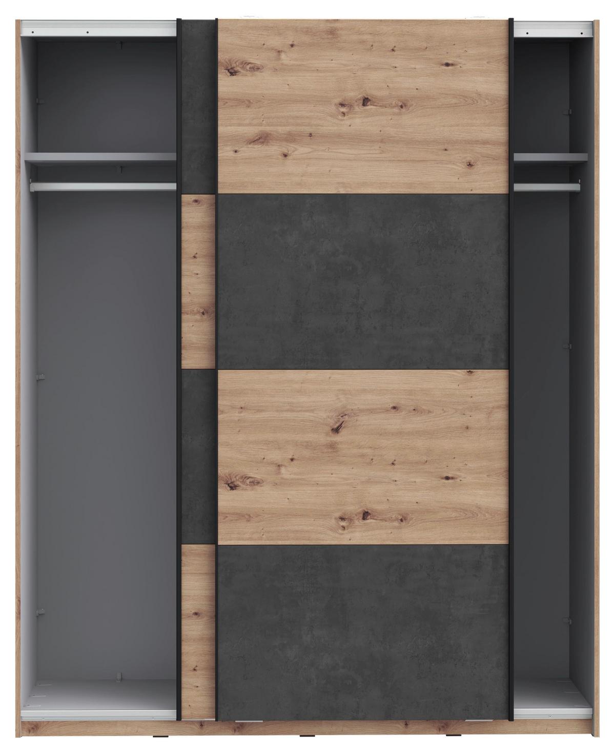 Omara Z Drsnimi Vrati Raven, Barva Hrasta, Temno Siva - temno siva/črna, Design, kovina/leseni material (170/210/61cm) - Carryhome