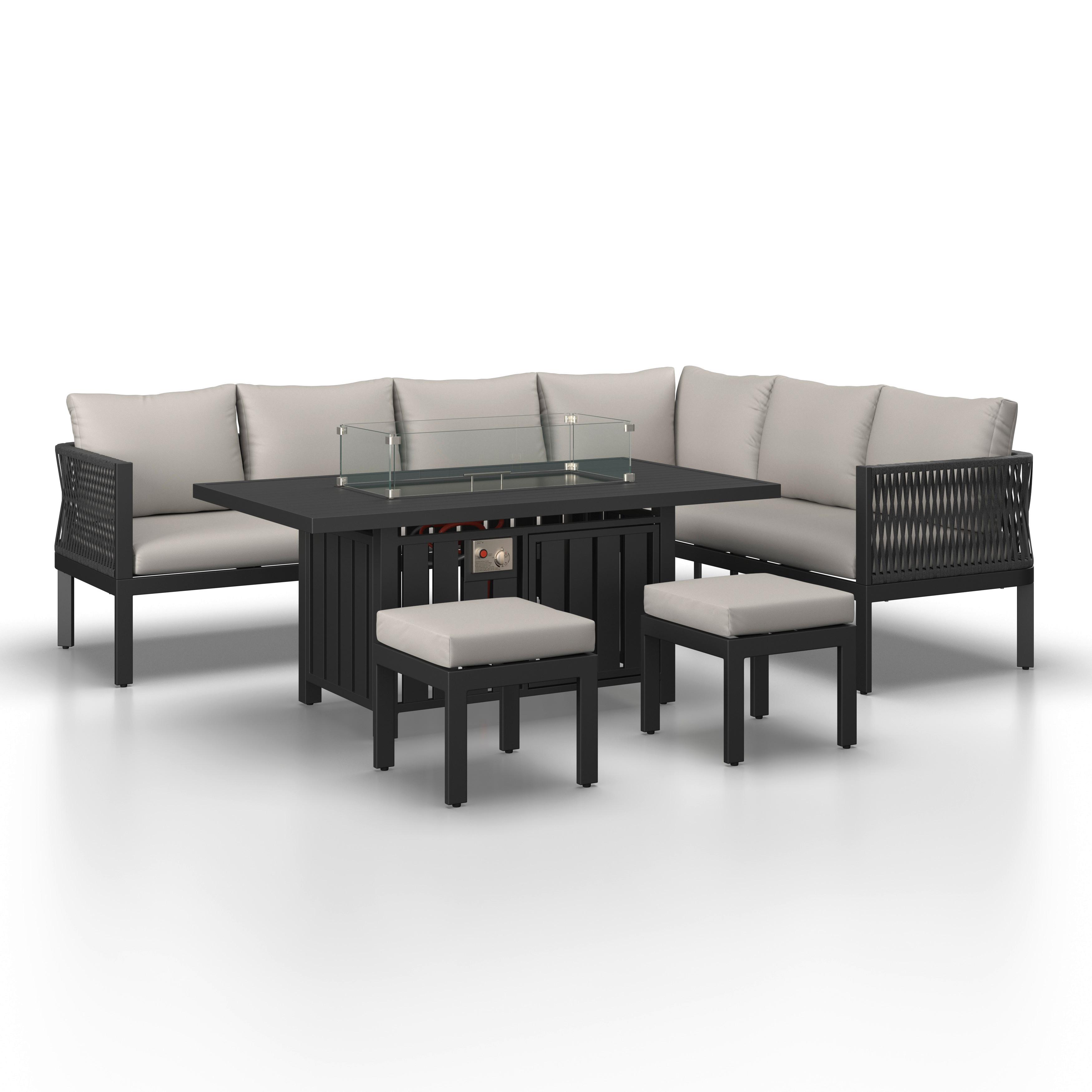 Garnitură grădină Selena - gri deschis/culoare inox, Modern, sticlă/metal (258/66/72cm) - Bessagi Garden