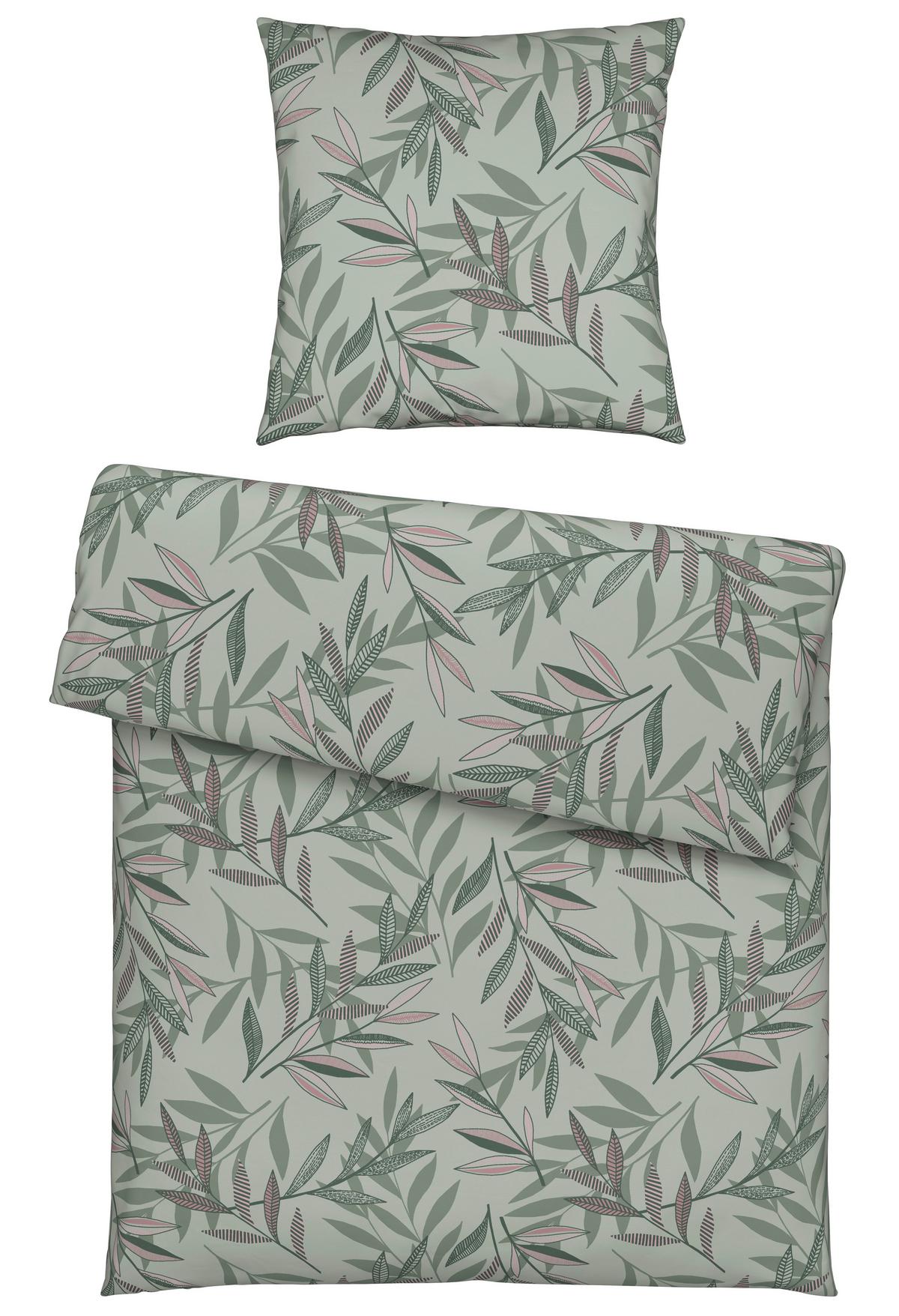 Bettwäsche Stitched Leaves Grün/Mauve ca. 135x200cm - Mauve/Grün, Textil (135/200cm) - Modern Living