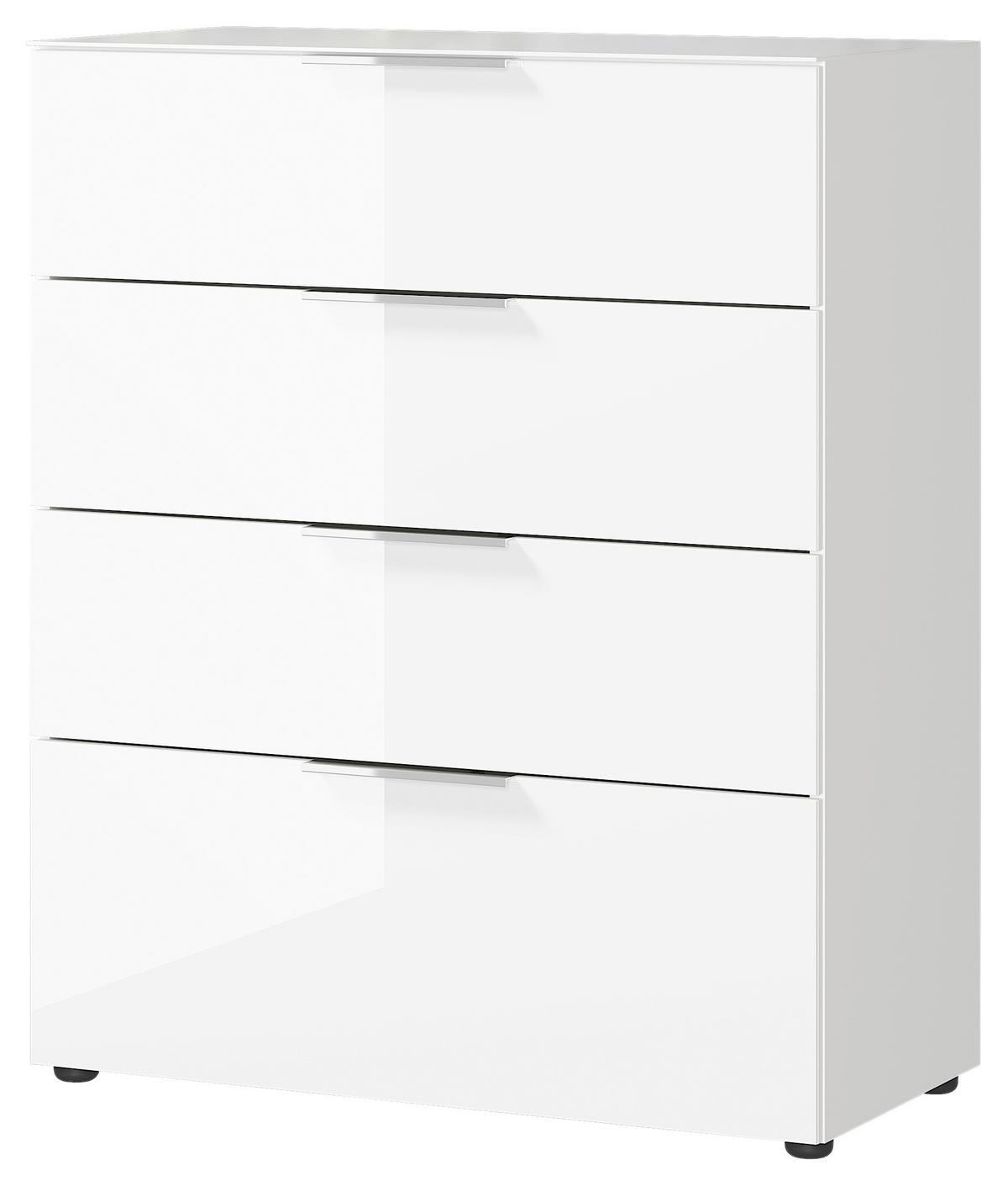 Kommode Oakland in Weiß - Chromfarben/Schwarz, MODERN, Glas/Holzwerkstoff (83/102/42cm) - Premium Living