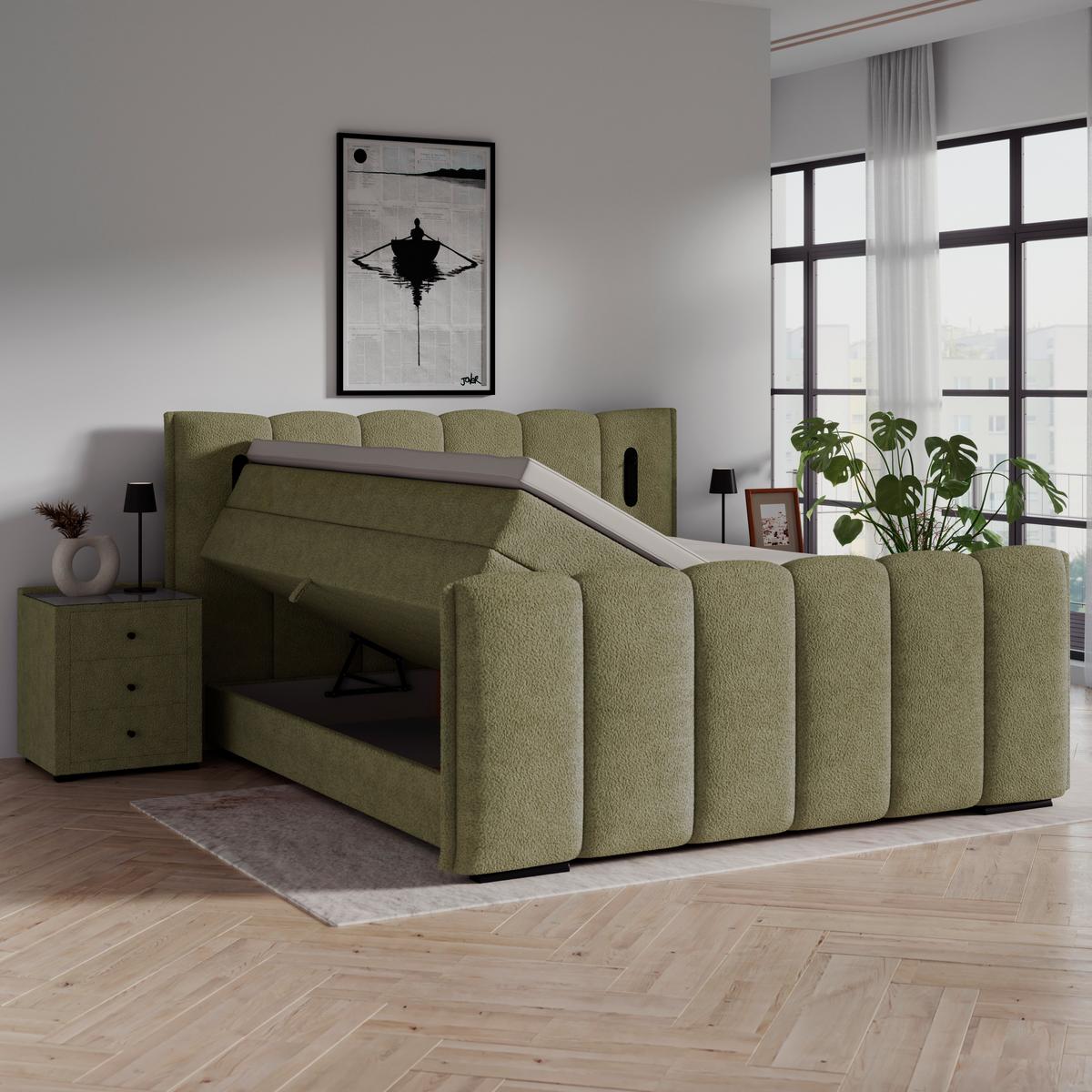 Boxspring Krevet Elysia - zelena/crna, Trend, drvni materijal/drvo (200/220cm) - Premium Living