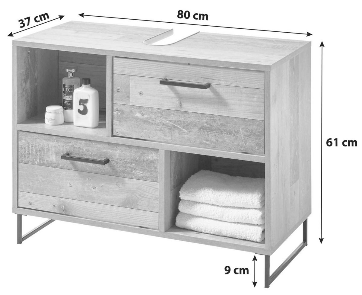 SZAFKA POD UMYWALKĘ ROOF - kolor dębowy/czarny, Konventionell, materiał drewnopochodny/tworzywo sztuczne (80/61/37cm) - MID.YOU