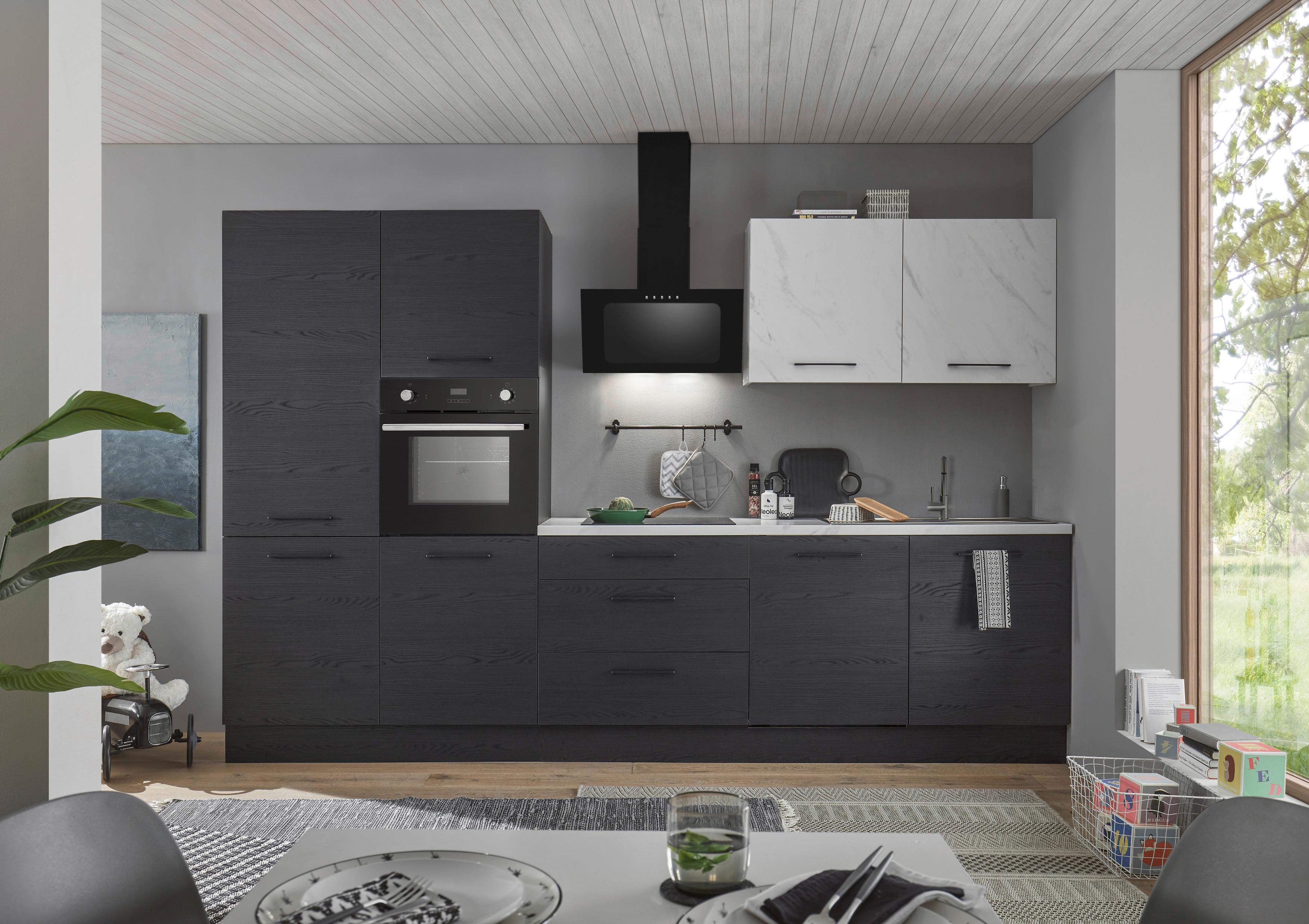 Küchenblock New York mit Geräten ca.320cm Graphitfarben - Graphitfarben/Schwarz, Design, Holzwerkstoff/Metall (320cm) - P & B