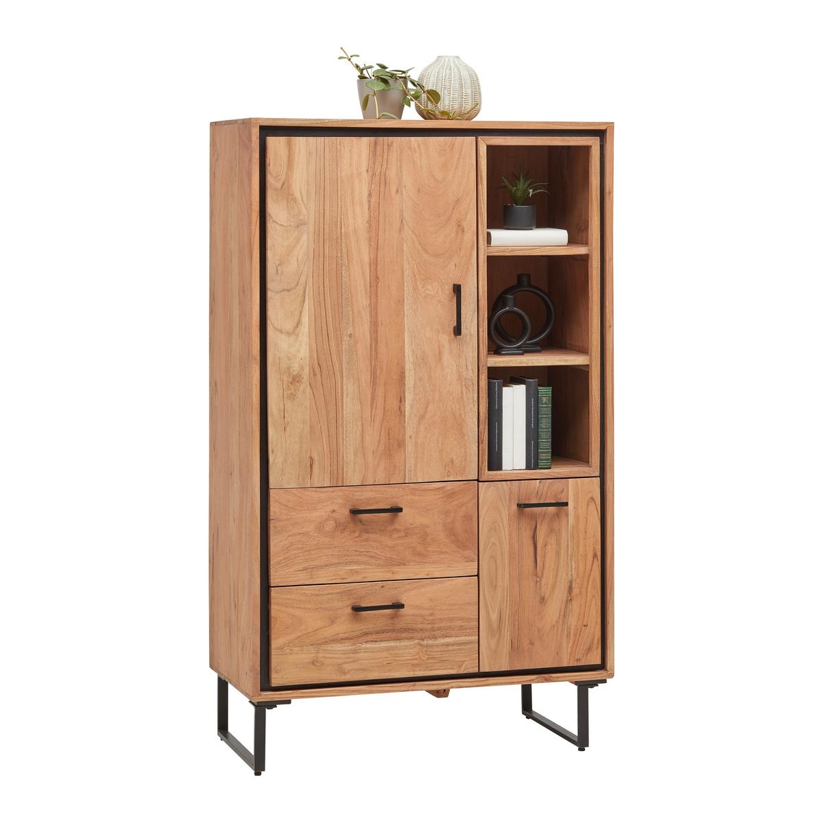 Highboard Shiva Schwarz/Akaziefarben - Schwarz/Akaziefarben, MODERN, Holz/Metall (88/145/40cm) - Mömax