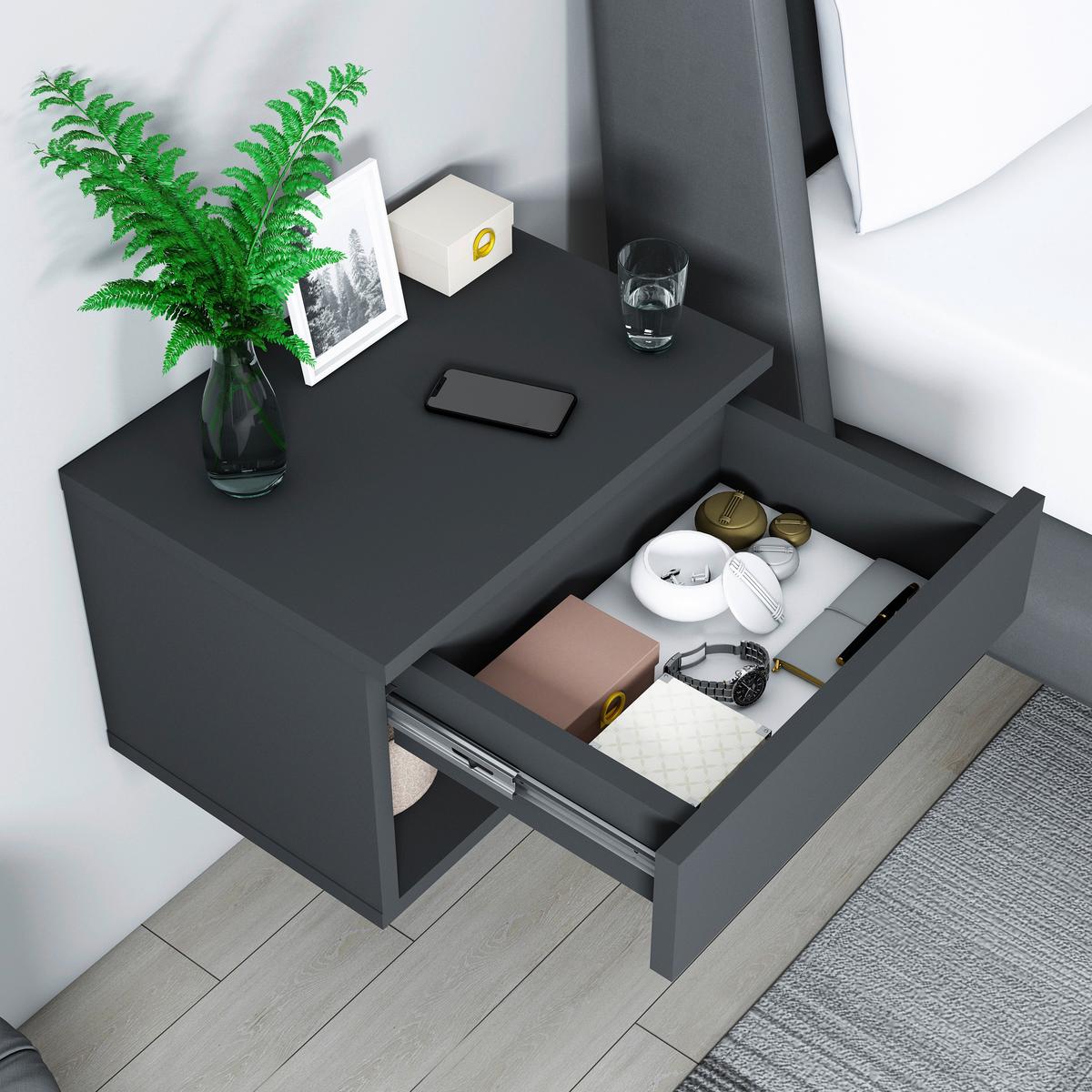 Nachttisch Hestia ca. 44,6x29x31,6 cm Anthrazit - Anthrazit, Design, Holzwerkstoff (44,6/29/31,6cm) - MID.YOU