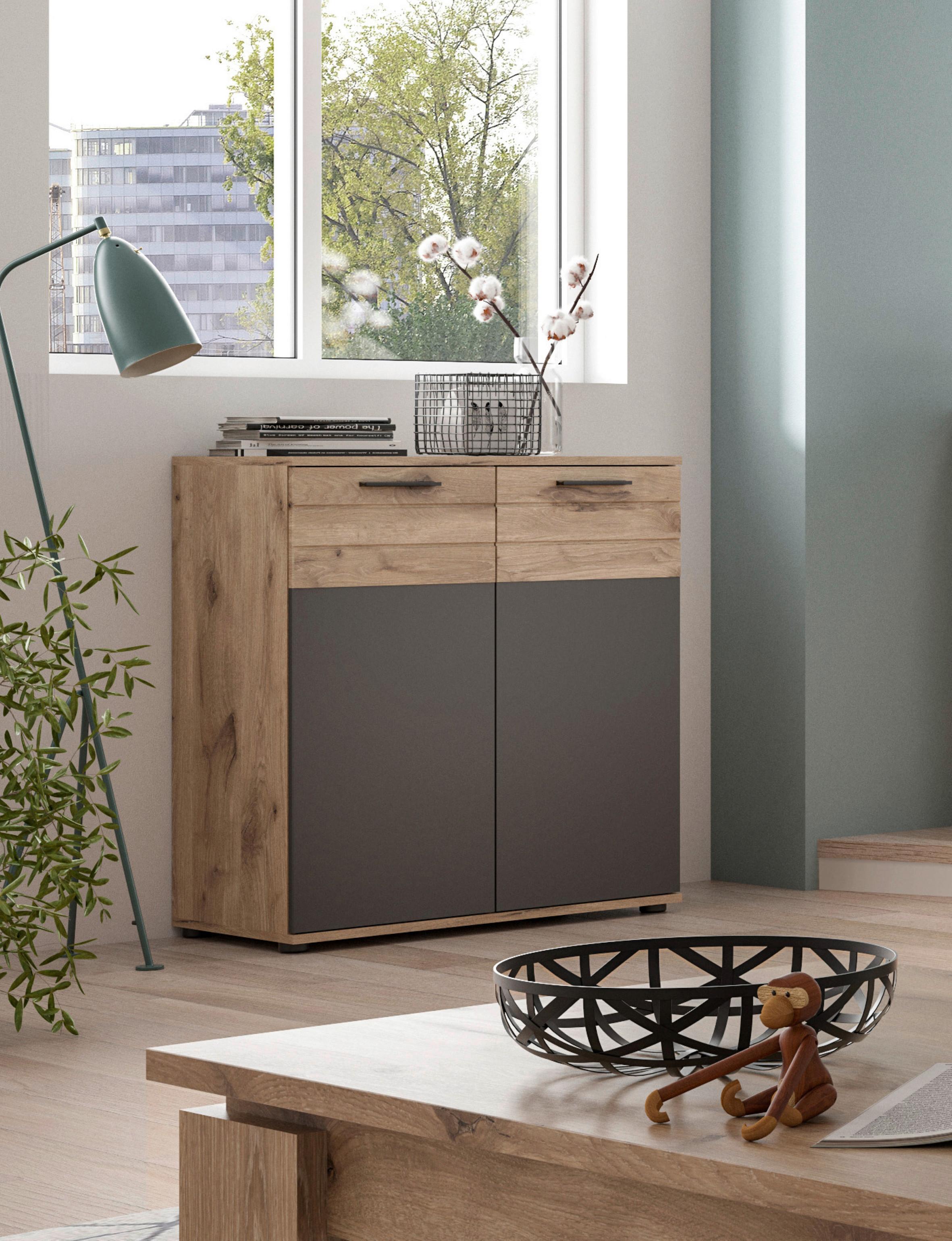 Kommode Mason ca. 80x87 cm Eiche/Grau - Eichefarben/Grau, Holzwerkstoff/Kunststoff (80/87/40cm) - MID.YOU