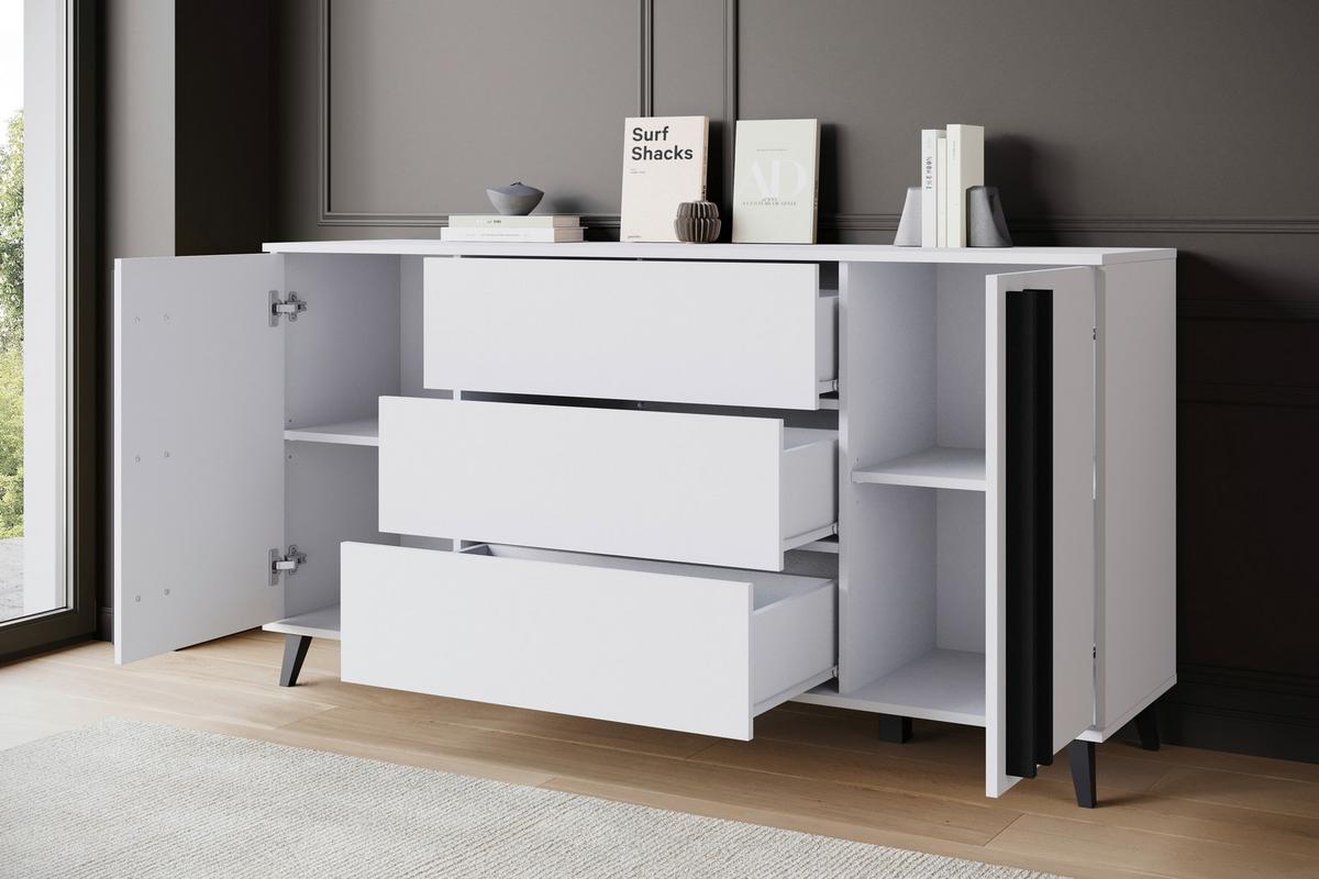 SIDEBOARD Helsinki Weiß B: 150cm - Schwarz/Weiß, Trend, Holzwerkstoff/Kunststoff (150/77,8/39,5cm) - P & B