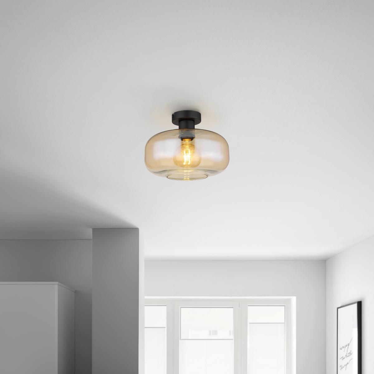 LAMPA SUFITOWA ZIRLOP - kolor bursztynowy/czarny, Modern, metal/szkło (28/20,5cm) - Mömax