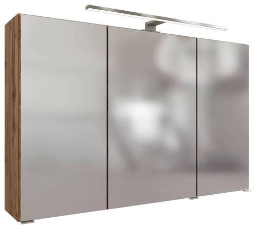 Spiegelschrank Pienza mit LED 3-türig ca. 100x64 cm Eiche - Chromfarben/Eiche Wotan, MODERN, Holzwerkstoff/Metall (100/64/20cm) - Held