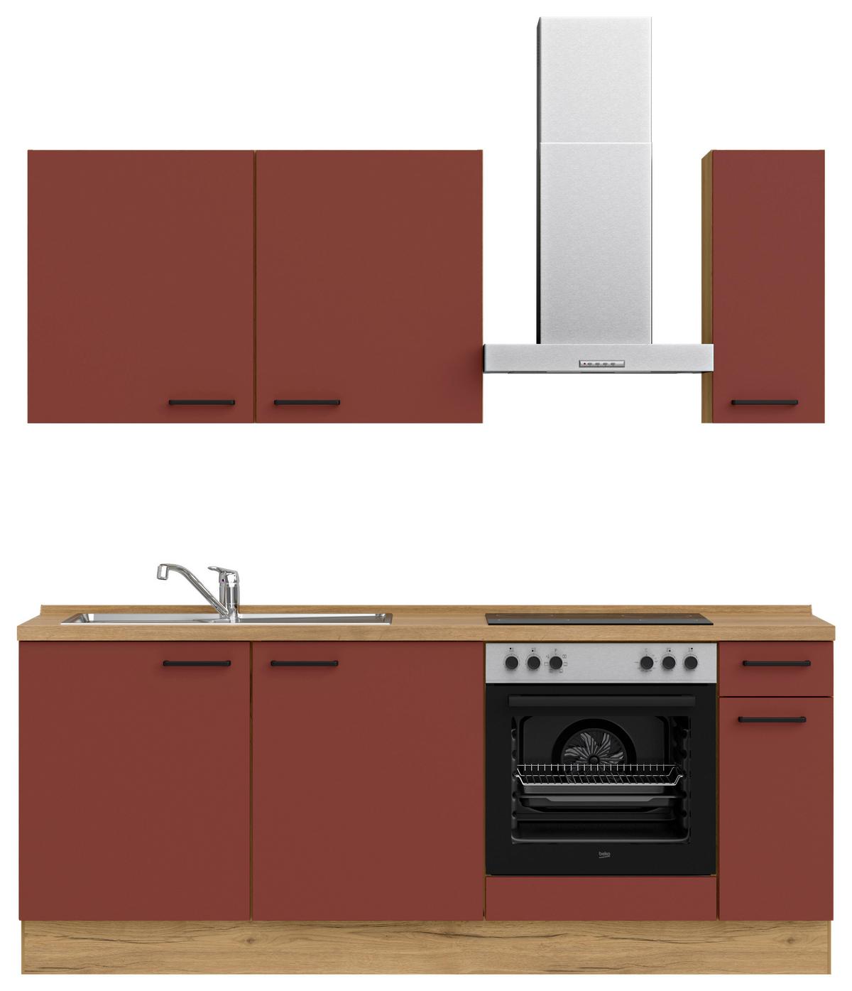 Küchenblock Easytouch Low m. Geräten Dunkelrot - Eichefarben/Schwarz, MODERN, Holzwerkstoff/Metall (210cm) - Nobilia