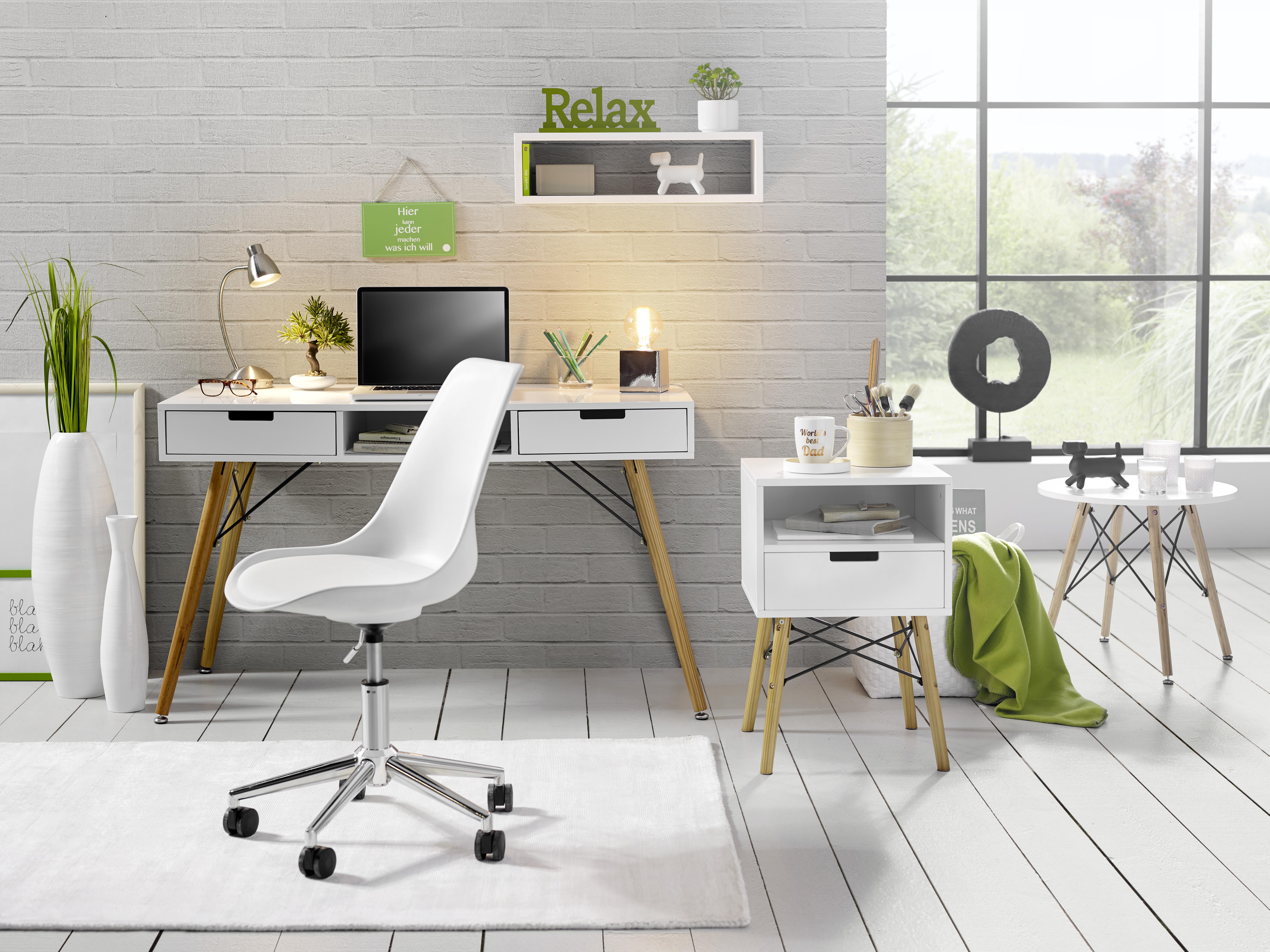Schreibtisch in Weiss/Braun Massiv - Weiss/Braun, Lifestyle, Holz/Metall (120/74/55cm) - Modern Living