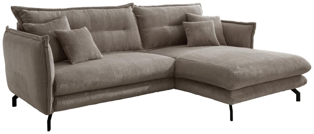 Wohnlandschaft Lava Graubraun Cord - Graubraun/Schwarz, MODERN, Textil/Metall (255/180cm) - Livetastic