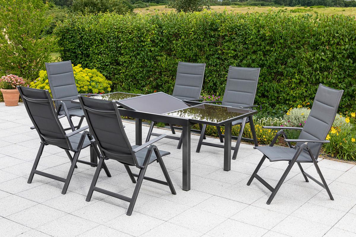 Gartentisch ausziehbar ca. 180x200 cm Alu/Glas - Graphitfarben/Braun, MODERN, Glas/Metall (180/100/75cm) - Gardenson