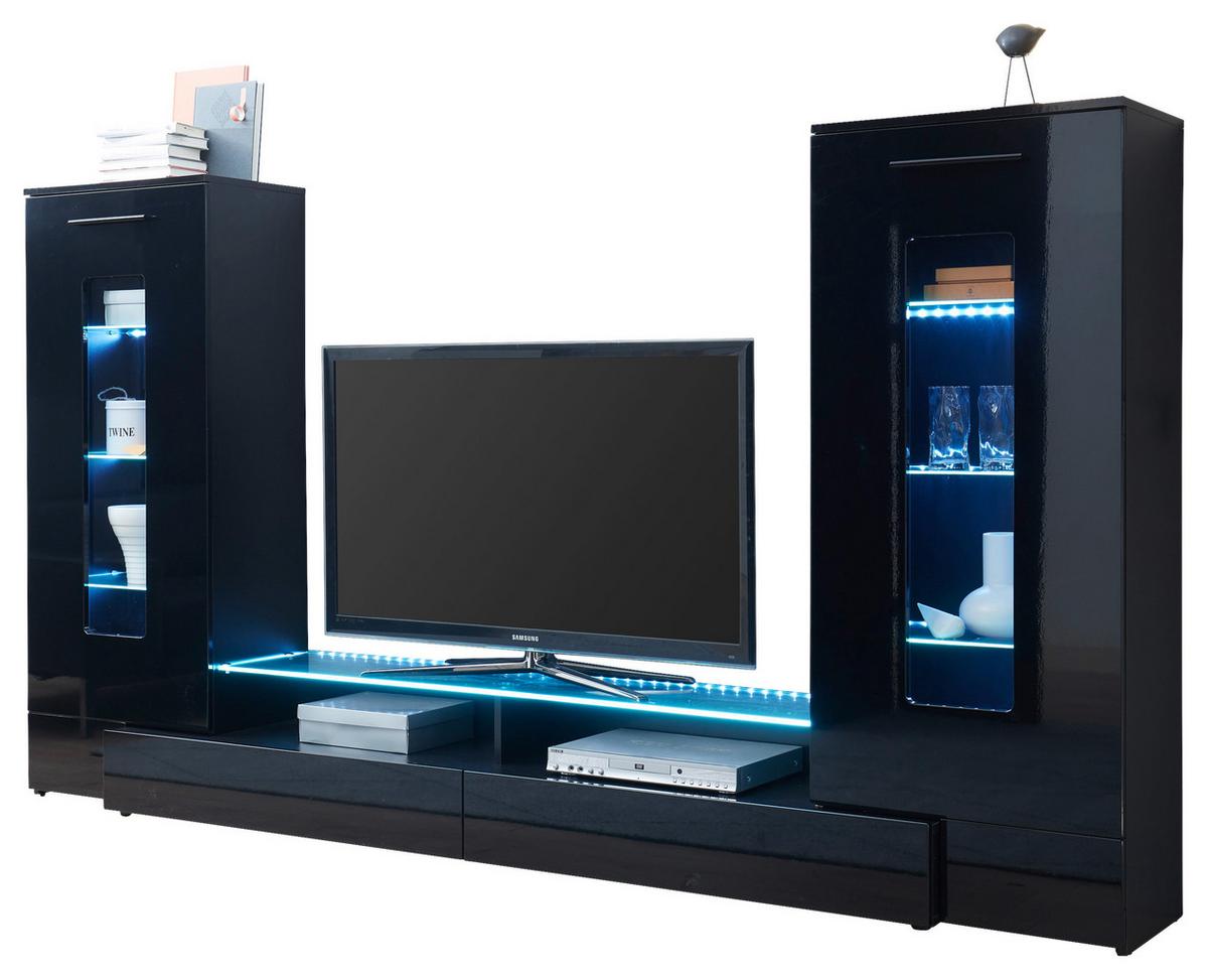 Dnevni Regal Jupiter, Črna, Led - črna/visoki sijaj, Konvencionalno, umetna masa/steklo (265/147/40cm) - MID.YOU