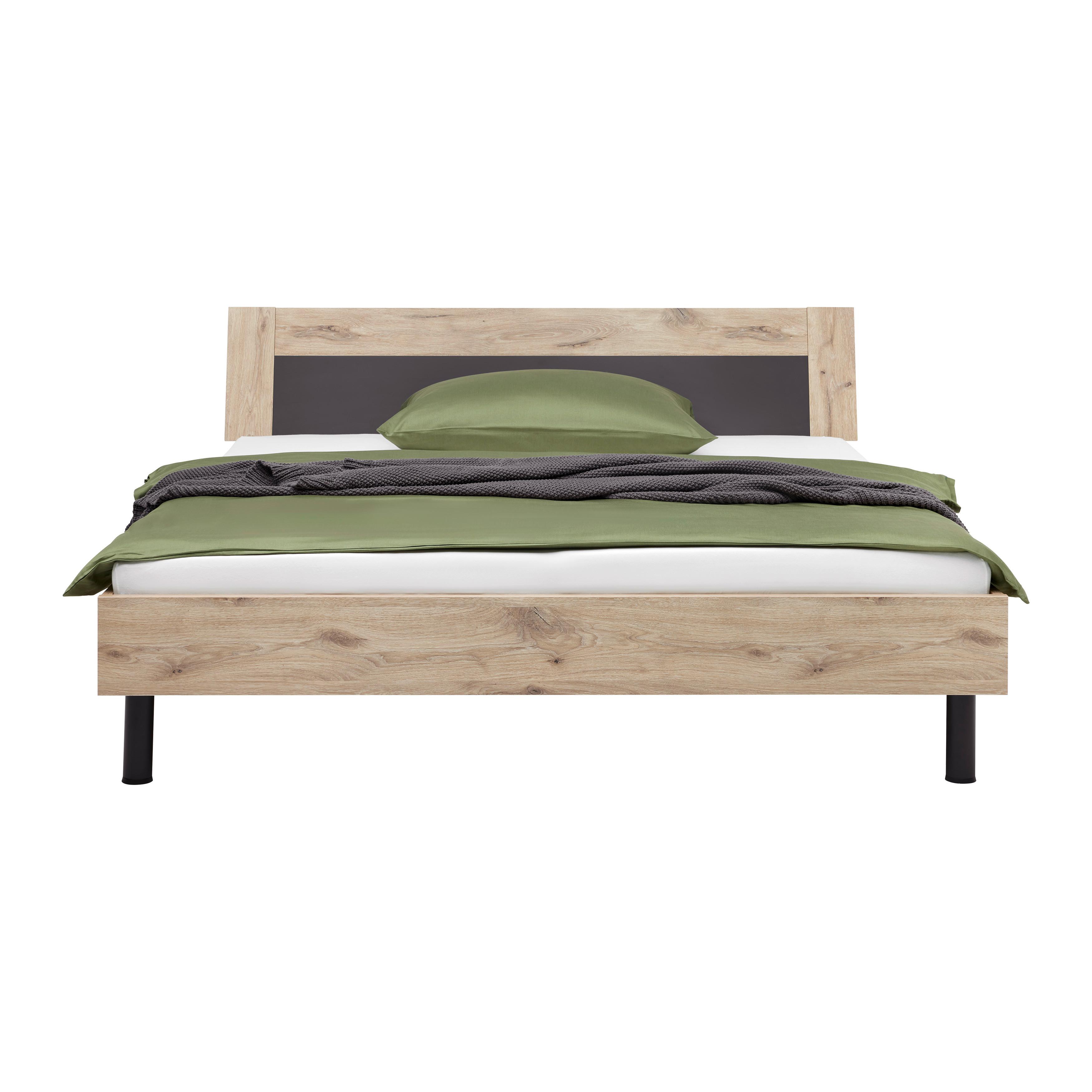 Bett Bergamo Graphit/Eichefarben - Eichefarben/Graphitfarben, KONVENTIONELL, Holzwerkstoff/Metall (180/200cm) - Based