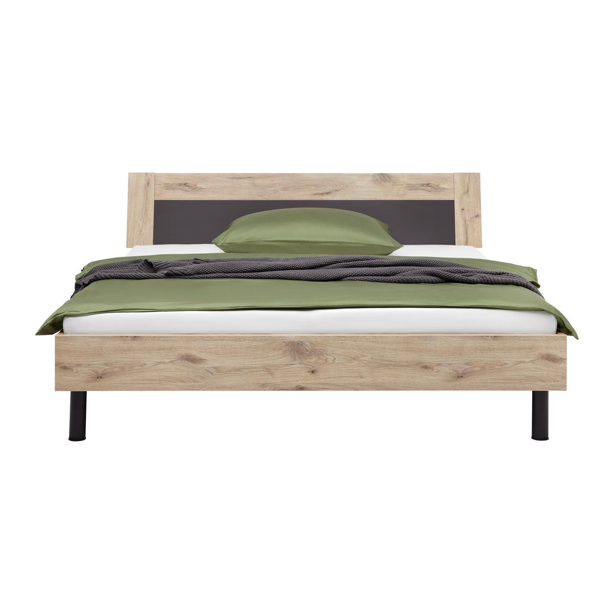 Bett Bergamo Graphit/Eichefarben - Eichefarben/Graphitfarben, Konventionell, Holzwerkstoff/Metall (180/200cm) - Based