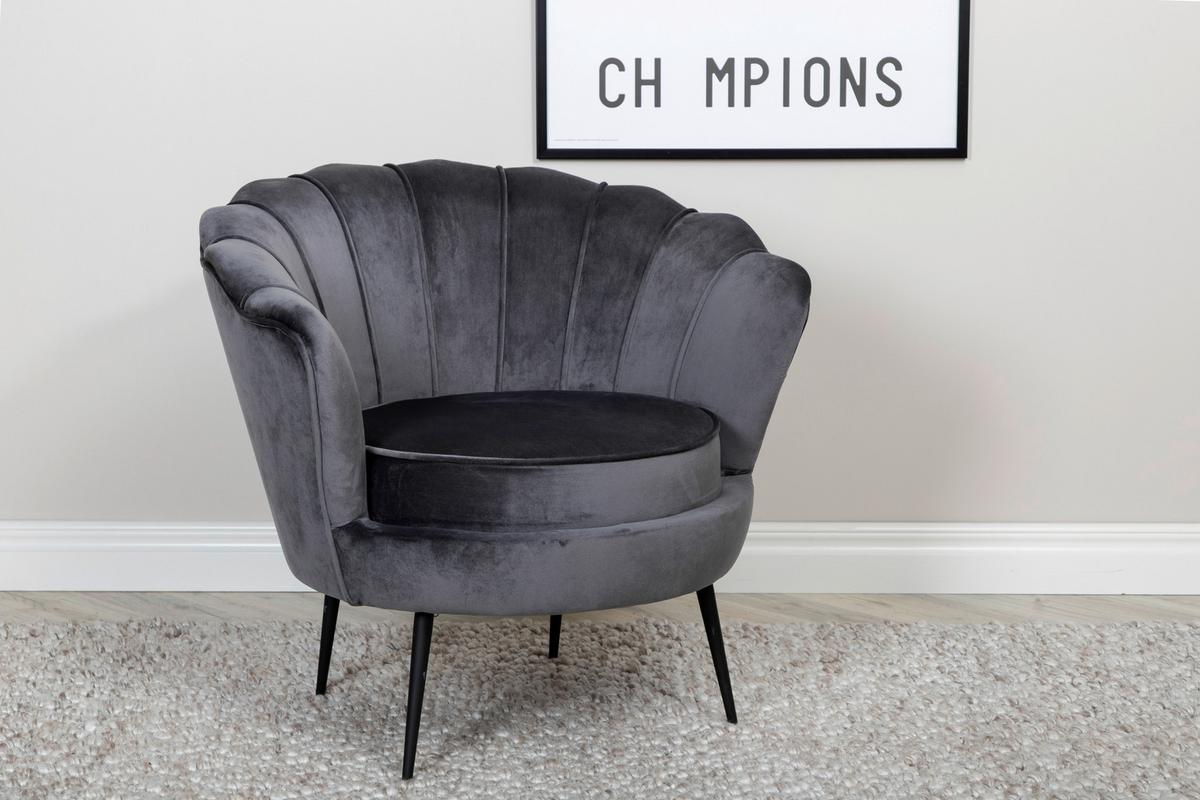 Sessel Calais ca. 83x76 cm Dunkelgrau Samt - Dunkelgrau/Schwarz, Design, Textil/Metall (83/76/77cm) - Livetastic