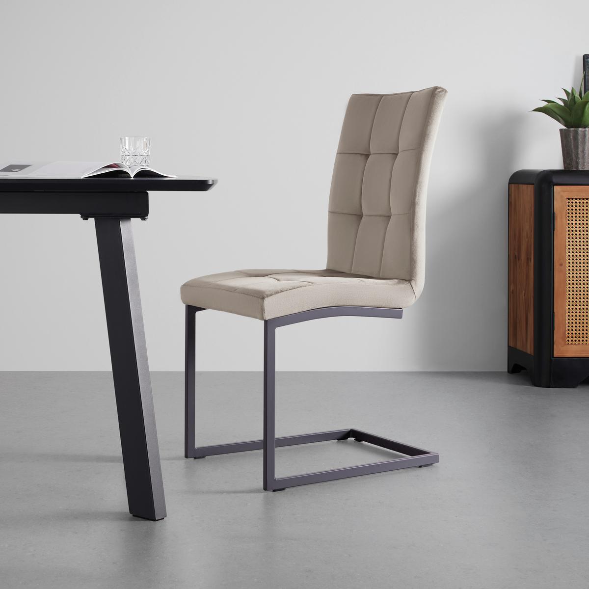 ZESTAW KRZESEŁ NA PŁOZIE MELA - taupe, Modern, metal/tkanina (44/95/60cm) - Bessagi Home