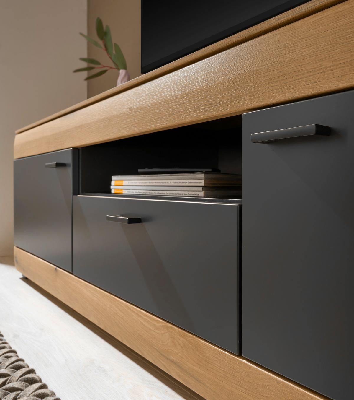 WOHNWAND SOLETO - Eichefarben/Graphitfarben, Design, Glas/Holzwerkstoff (350/201/45cm) - MID.YOU