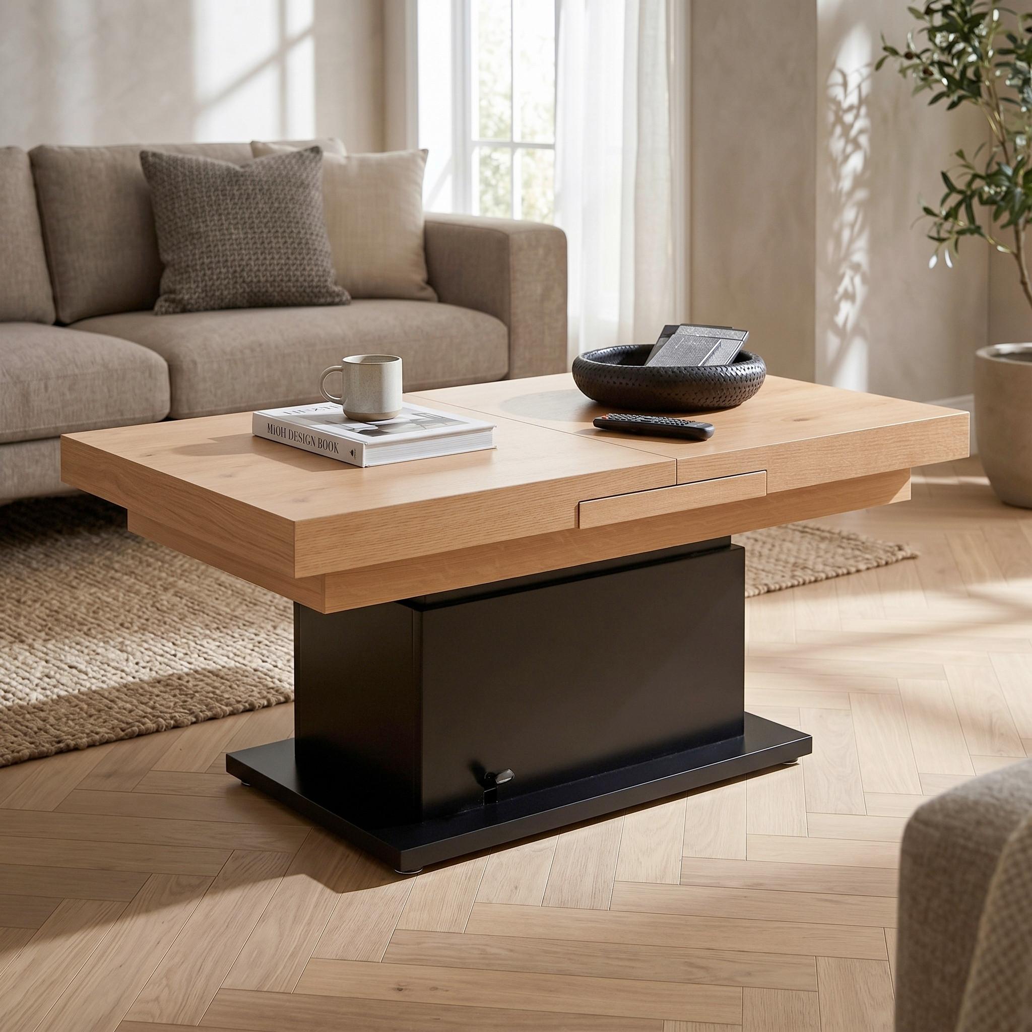 SOFFBORD 2IN1 III - svart/ekfärgad, Modern, metall/trämaterial (133-170/51,5-77,5/80cm) - Mömax