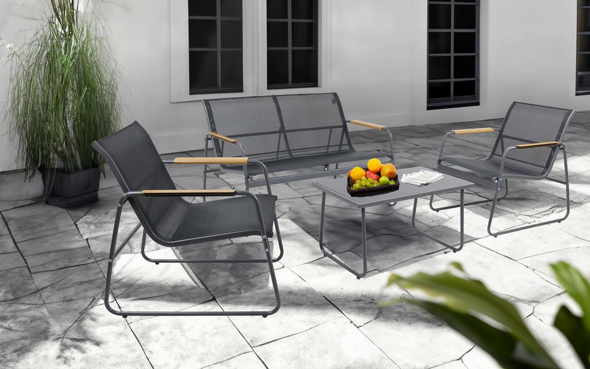 GARTENMÖBEL-SET LEXILA 4-TLG - Schwarz, Modern, Glas/Kunststoff - Gardenson