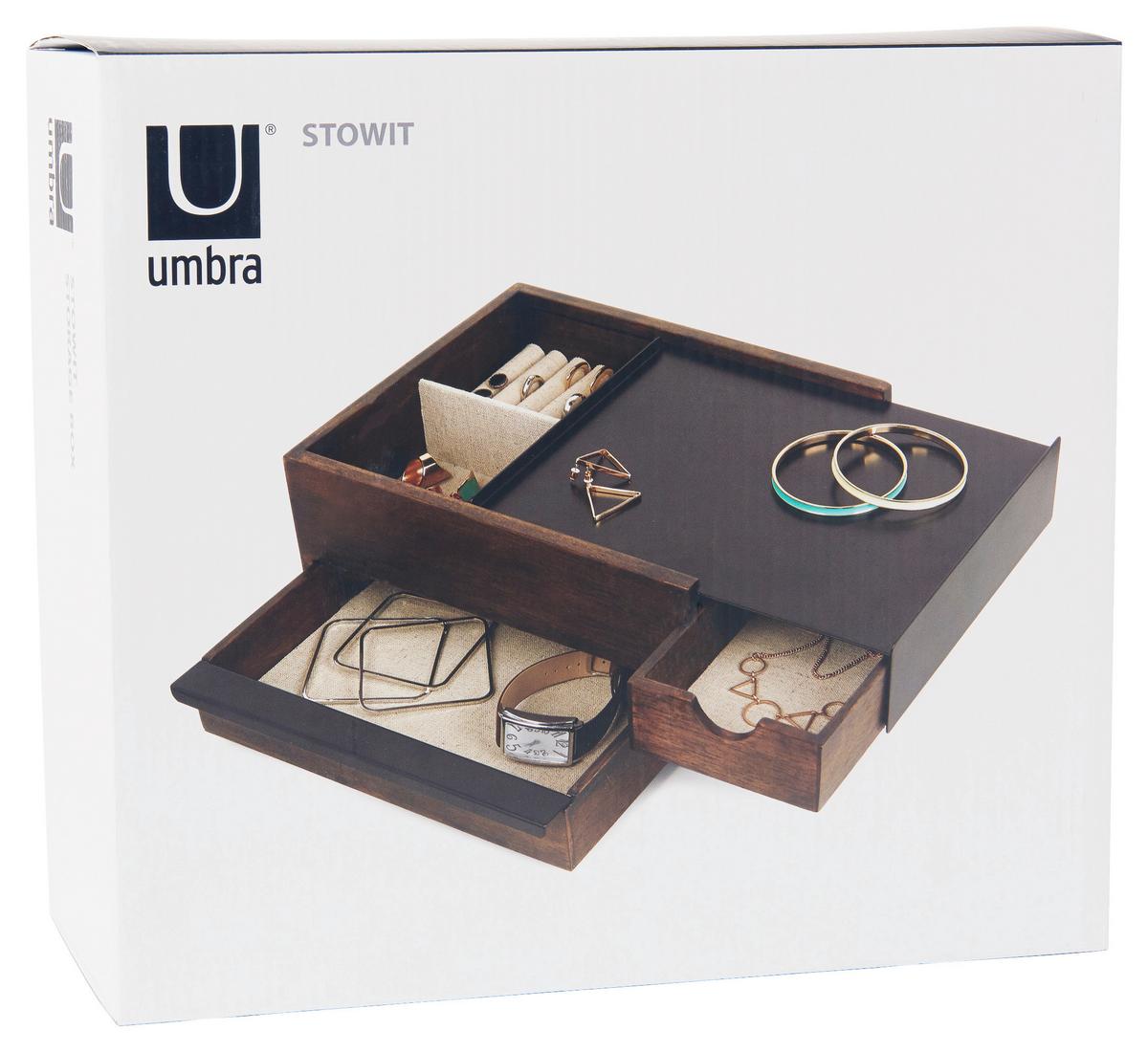 Schmuckbox Schwarz/Walnussfarben - Walnussfarben/Schwarz, Design, Holz/Metall (22,1/11,9/25,9cm) - Umbra