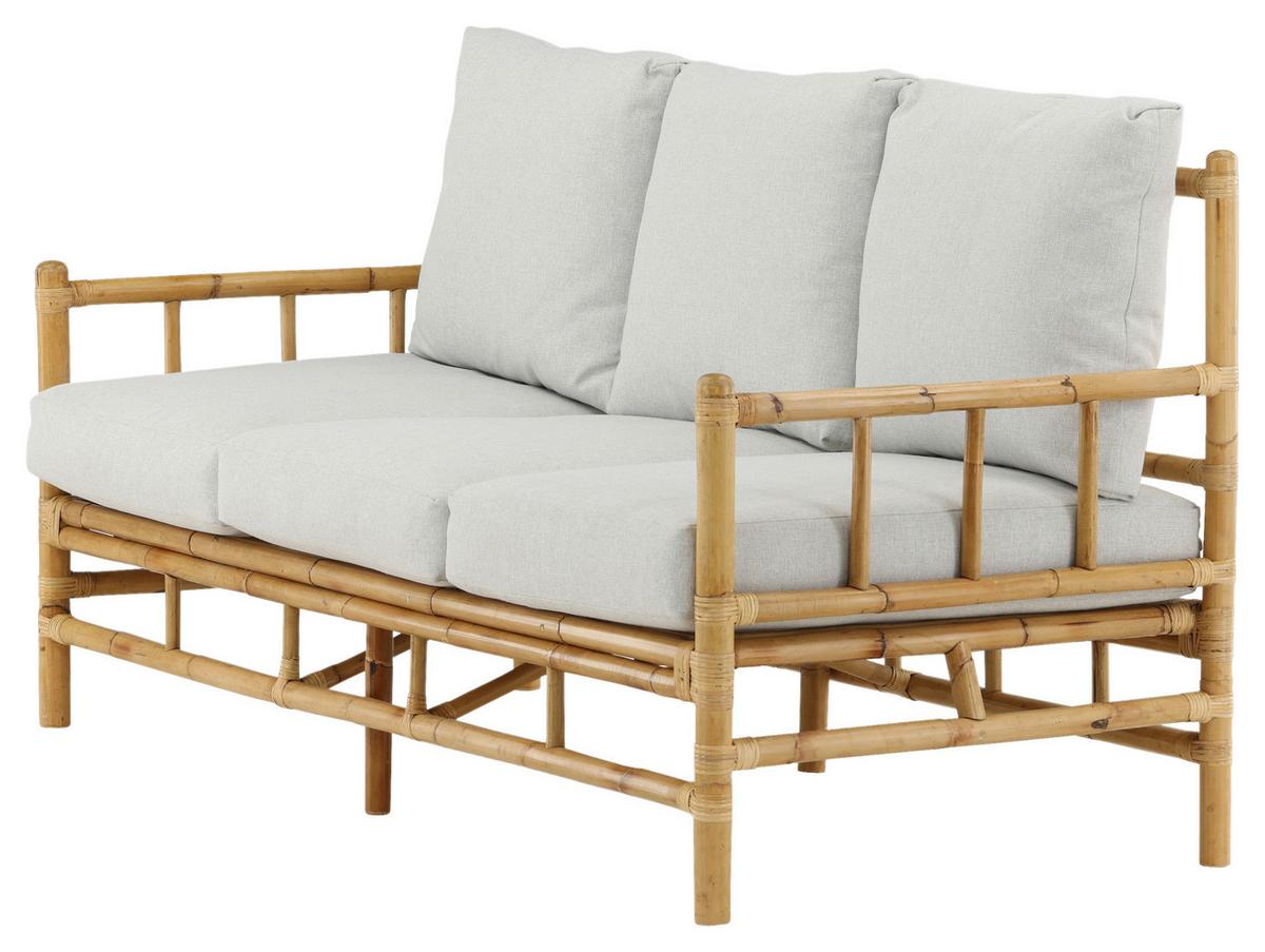 Loungesofa Cane Bambus Rattan ca. 180x77 cm - Hellbraun/Creme, KONVENTIONELL, Holz/Textil (180/88/77cm) - Gardenson