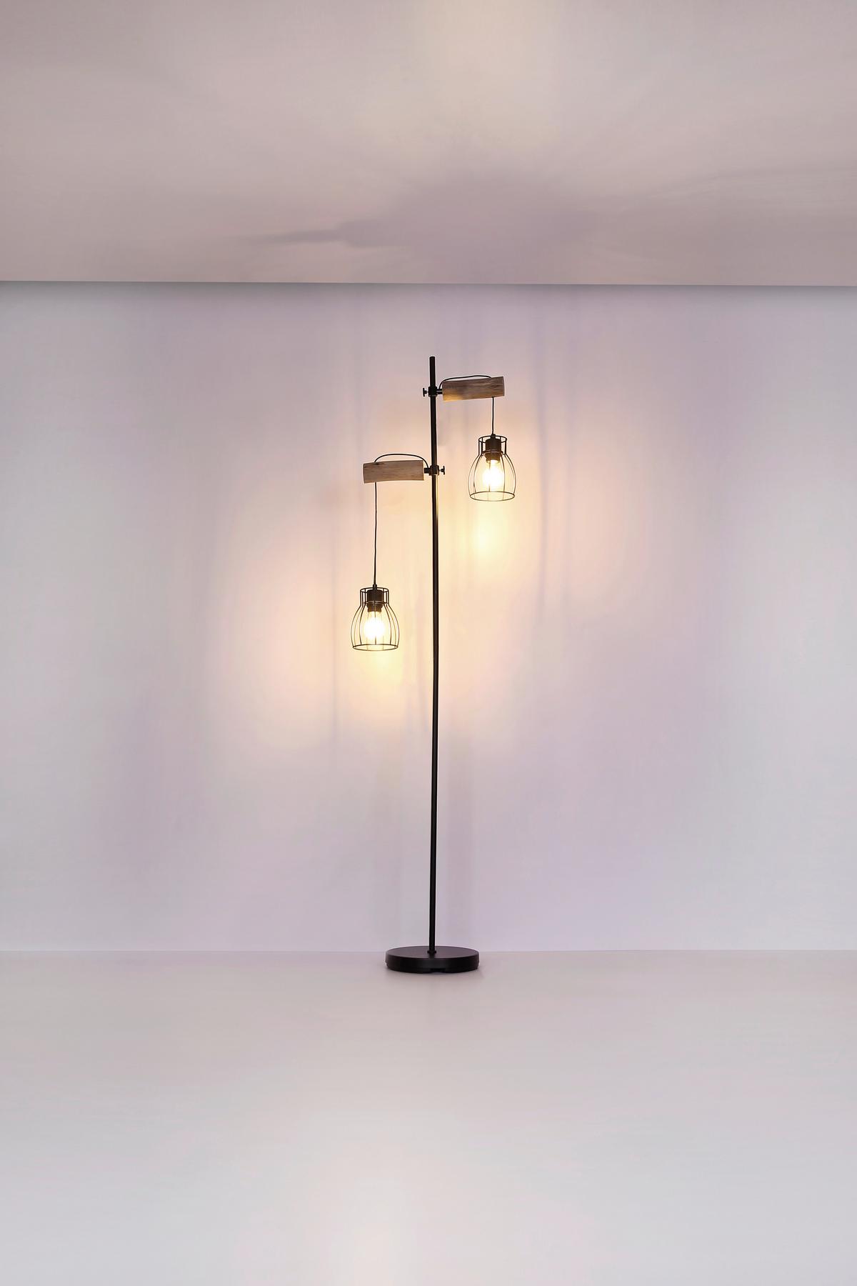 LAMPA STOJĄCA 15326-2SN MINA - kolor naturalny/czarny, Design, metal/drewno (47/168cm) - Globo