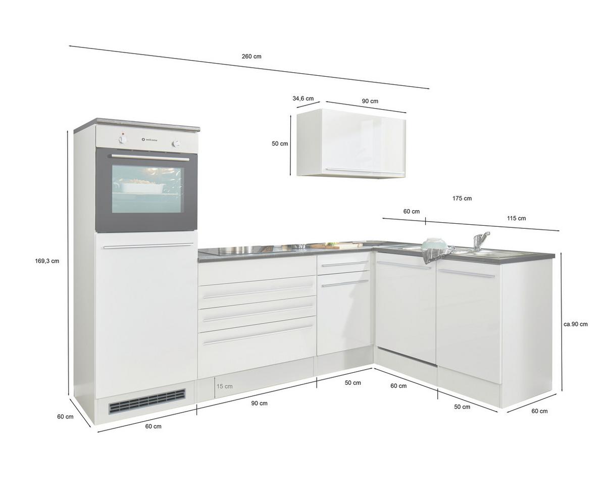 Eckküche Jazz mit Geräten ca.260x175cm Eiche/Anthrazit - Anthrazit/Schwarz, KONVENTIONELL, Holzwerkstoff/Kunststoff (260/175cm) - P & B