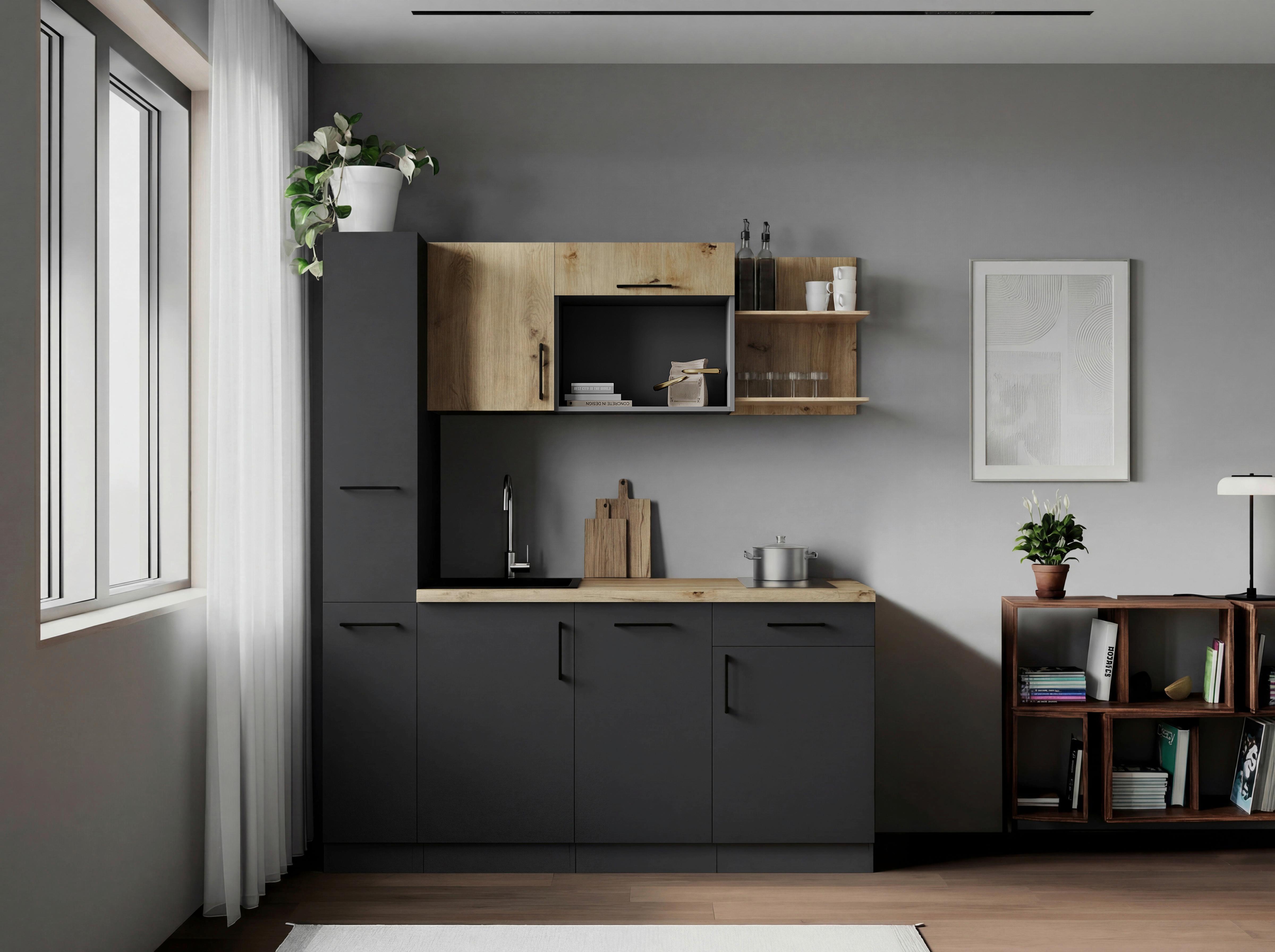 Küchenblock Oliver m. Geräten Grau - Eiche Artisan/Grau, Trend, Holzwerkstoff/Metall (175cm) - Respekta